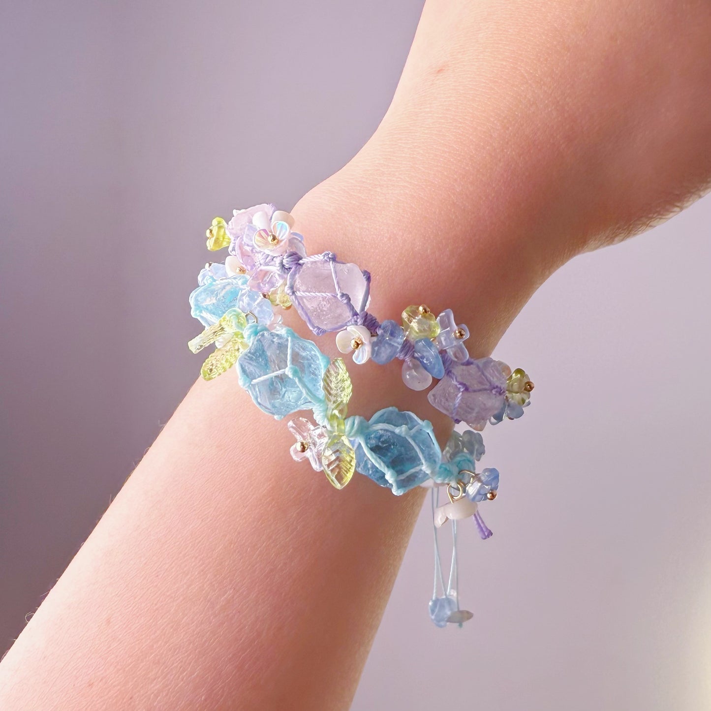 Quartzberry - Throat and Heart Chakra Blue Aquamarine Crystal Handmade Macrame Bracelet