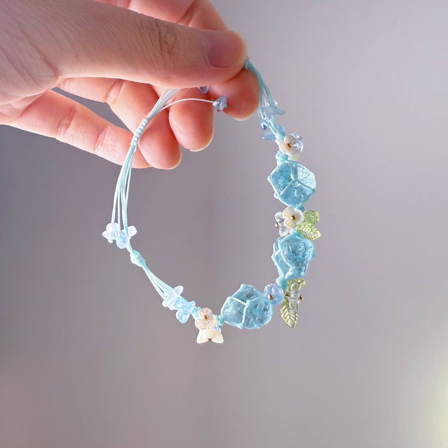 Quartzberry - Throat and Heart Chakra Blue Aquamarine Crystal Handmade Macrame Bracelet