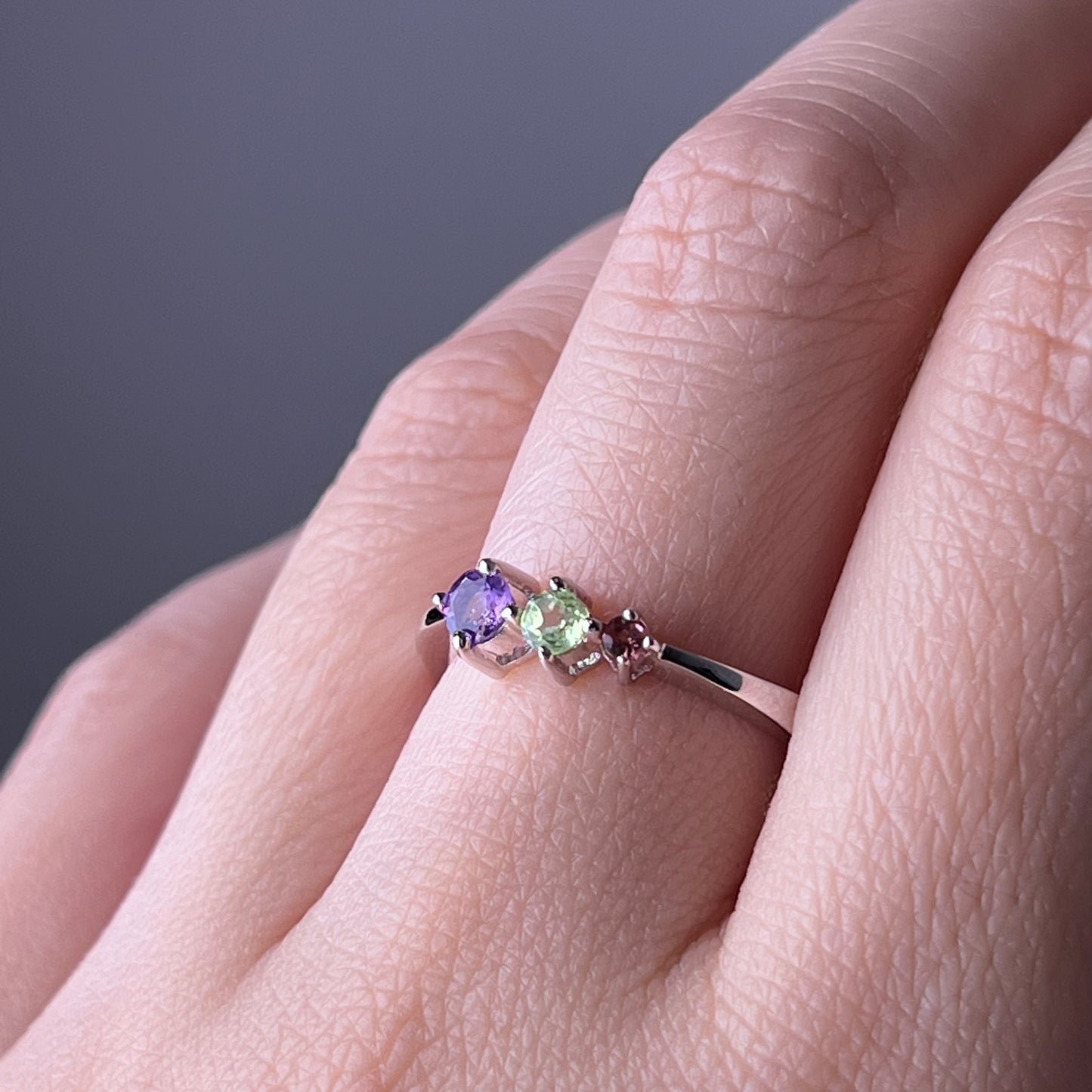 Natural Crystal Three Squares Gemstones Silver Ring-Ninaouity