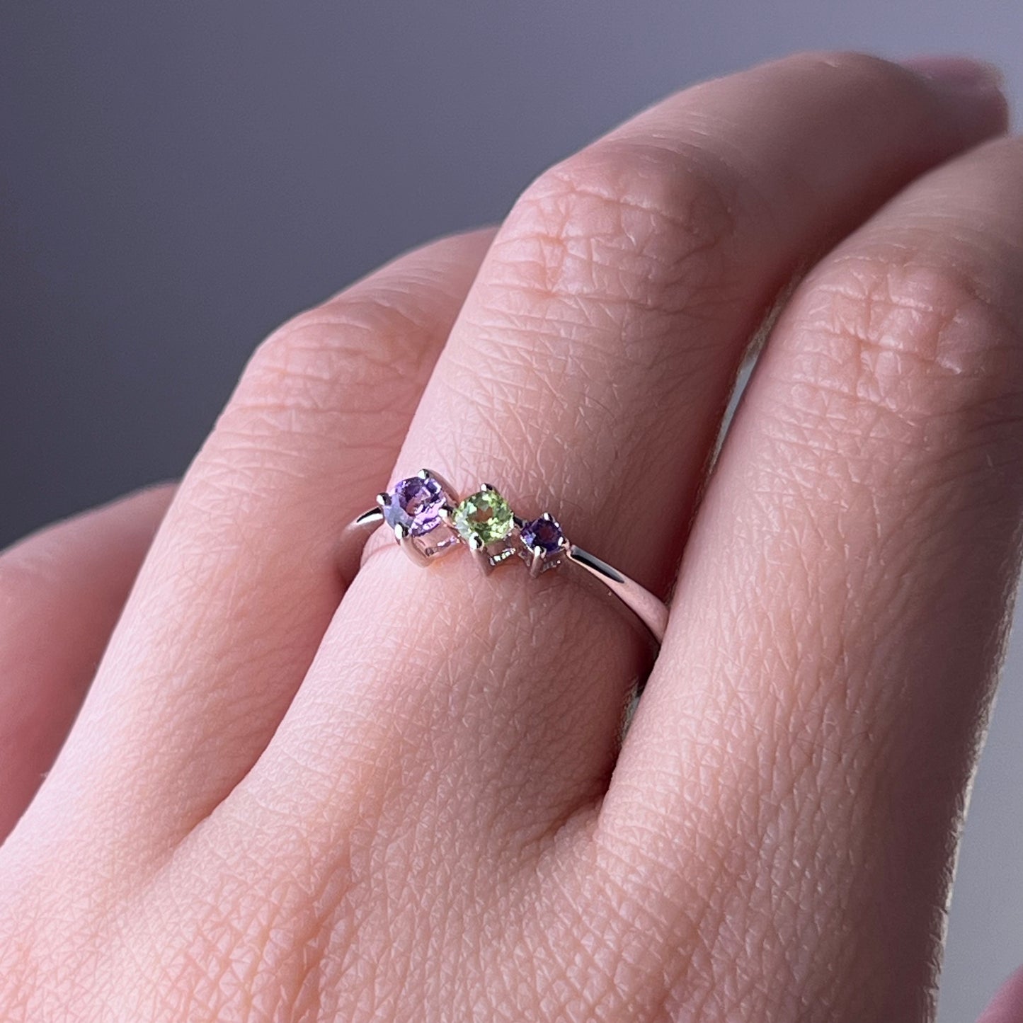 Natural Crystal Three Squares Gemstones Silver Ring-Ninaouity