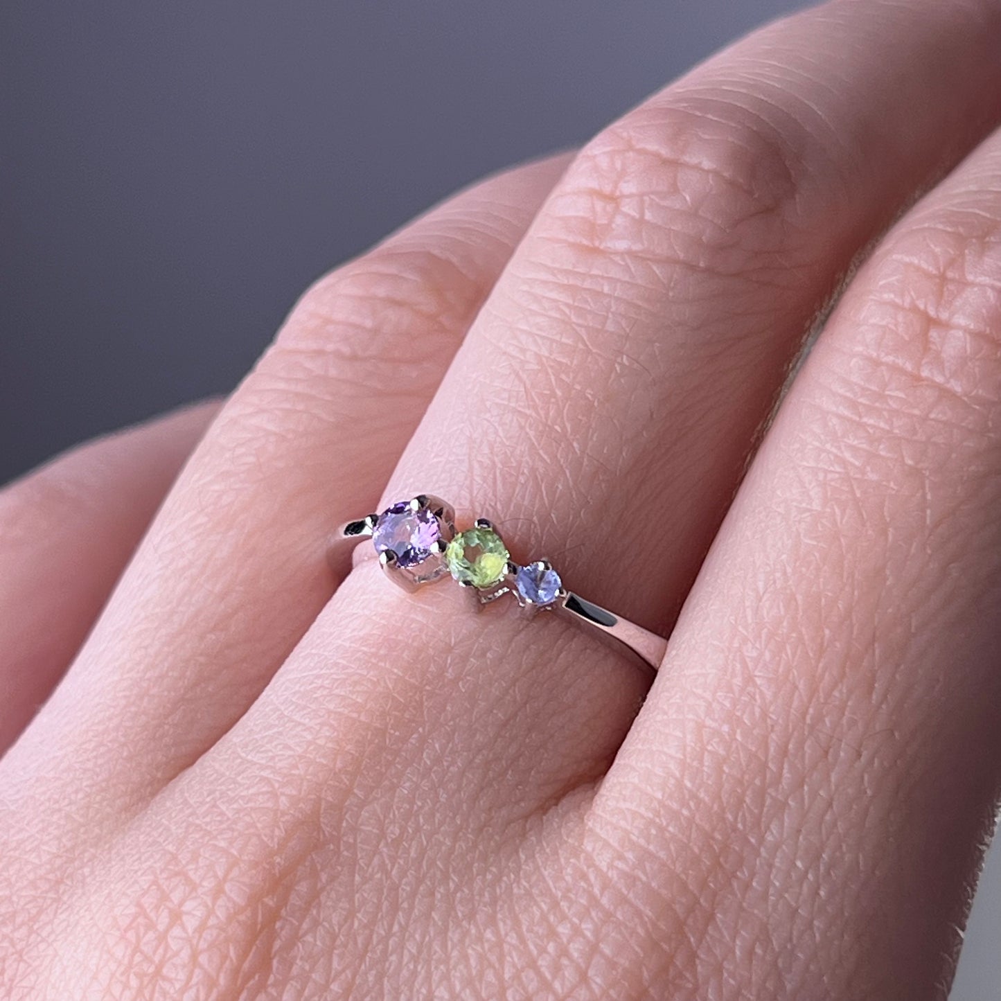 Natural Crystal Three Squares Gemstones Silver Ring-Ninaouity