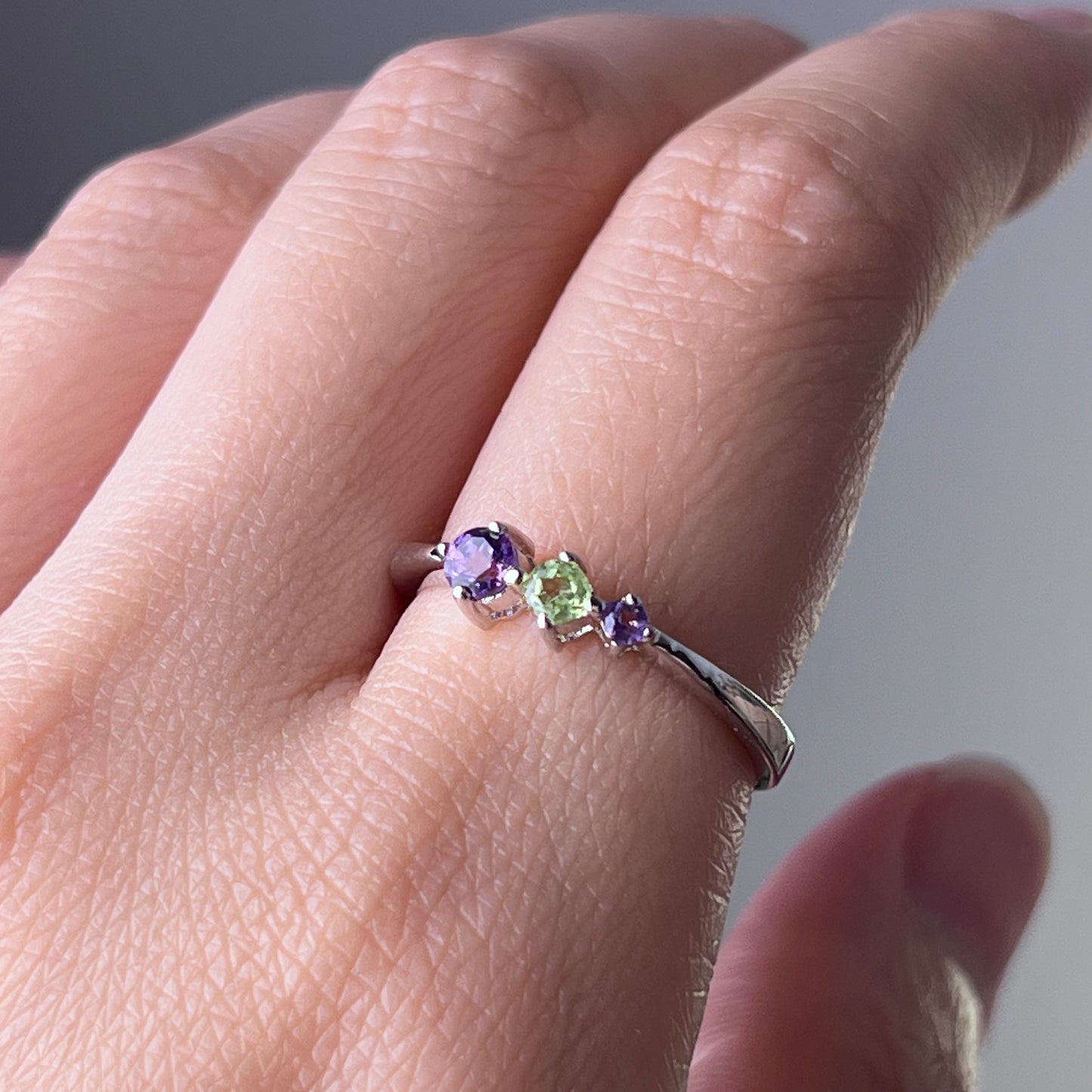 Natural Crystal Three Squares Gemstones Silver Ring-Ninaouity