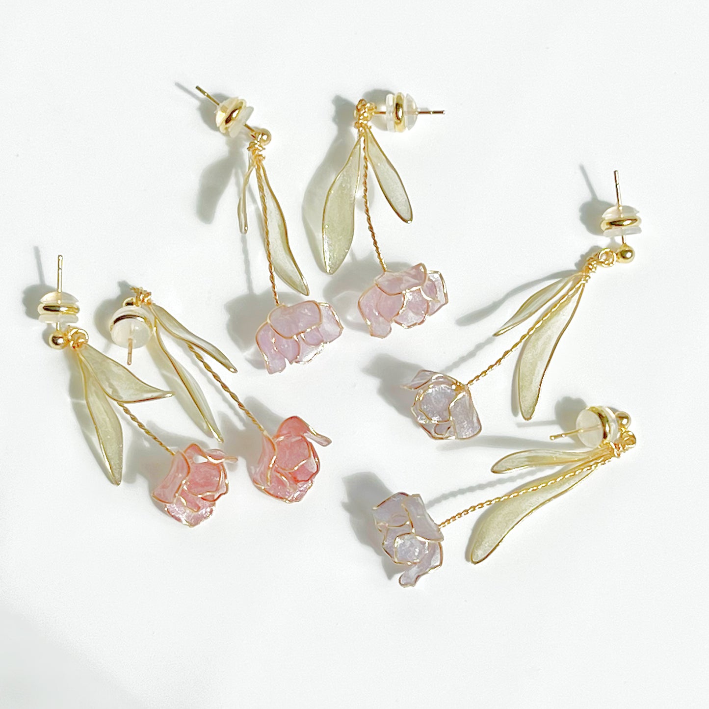 Handmade Pink Tulip Flower Earrings-Ninaouity