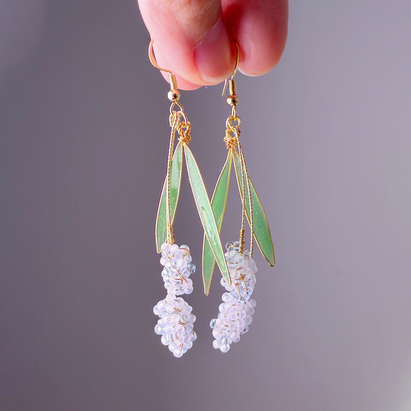 Handmade Blue Grape Hyacinth Flowers Dangle Earrings