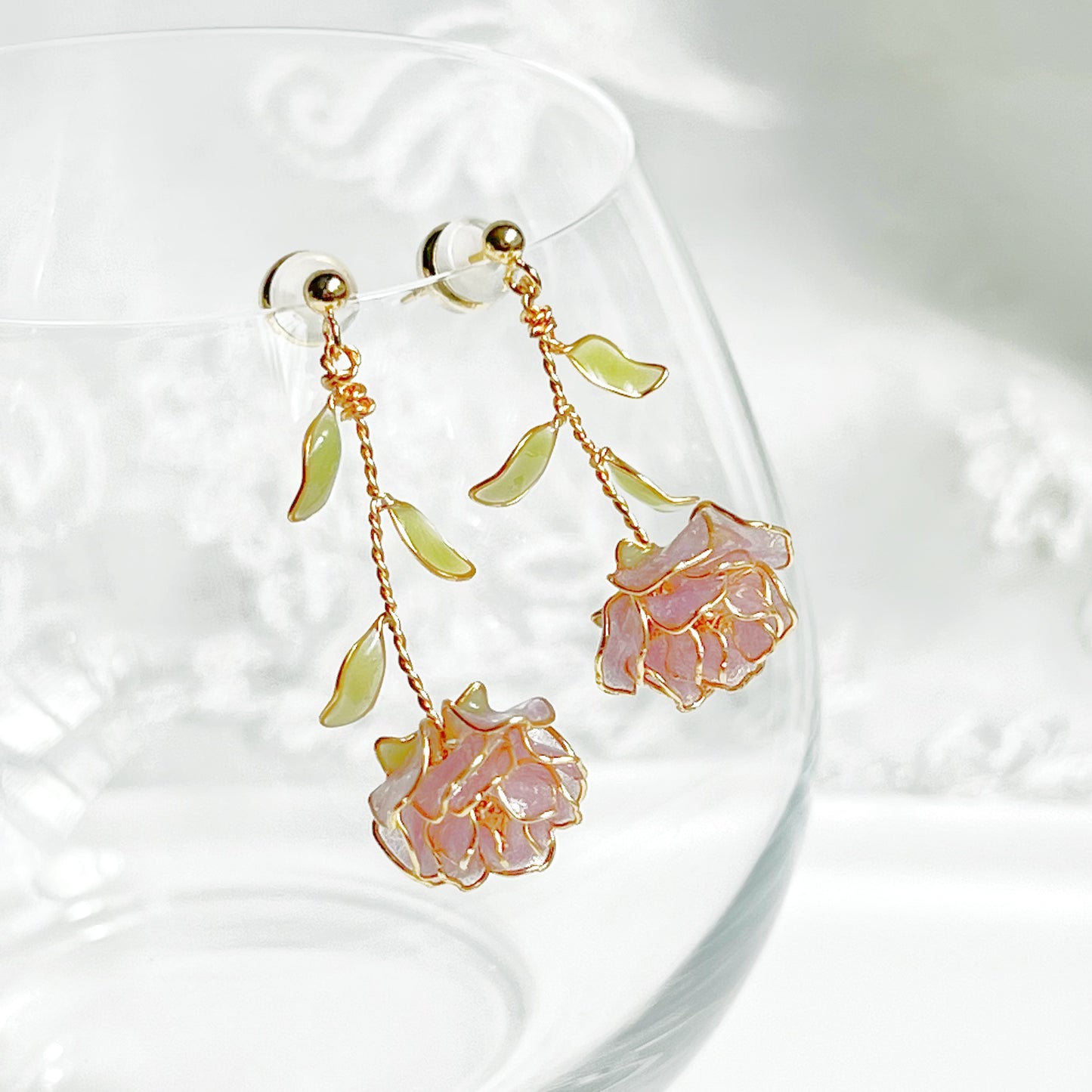 Handmade Purple Rose Flower Earrings-Ninaouity