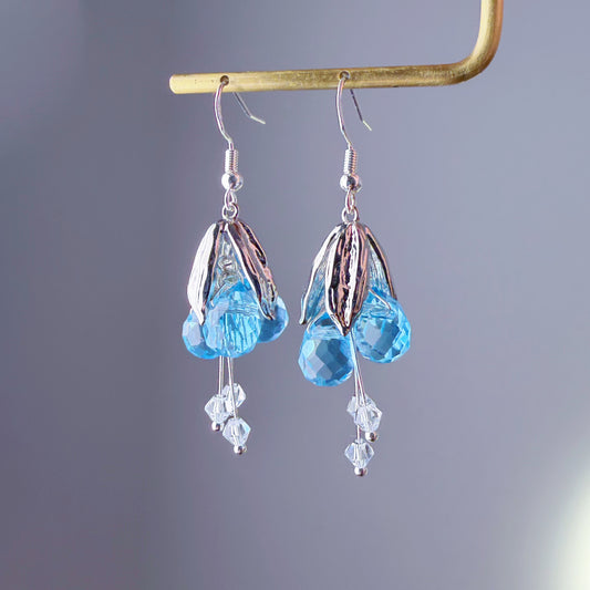 Handmade Wild Swiss Blue Berries and Silver Leaves Earrings