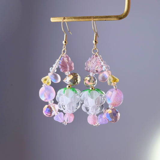Handmade Wild Flowers and Raspberries Lampwork Glass Beads Earrings