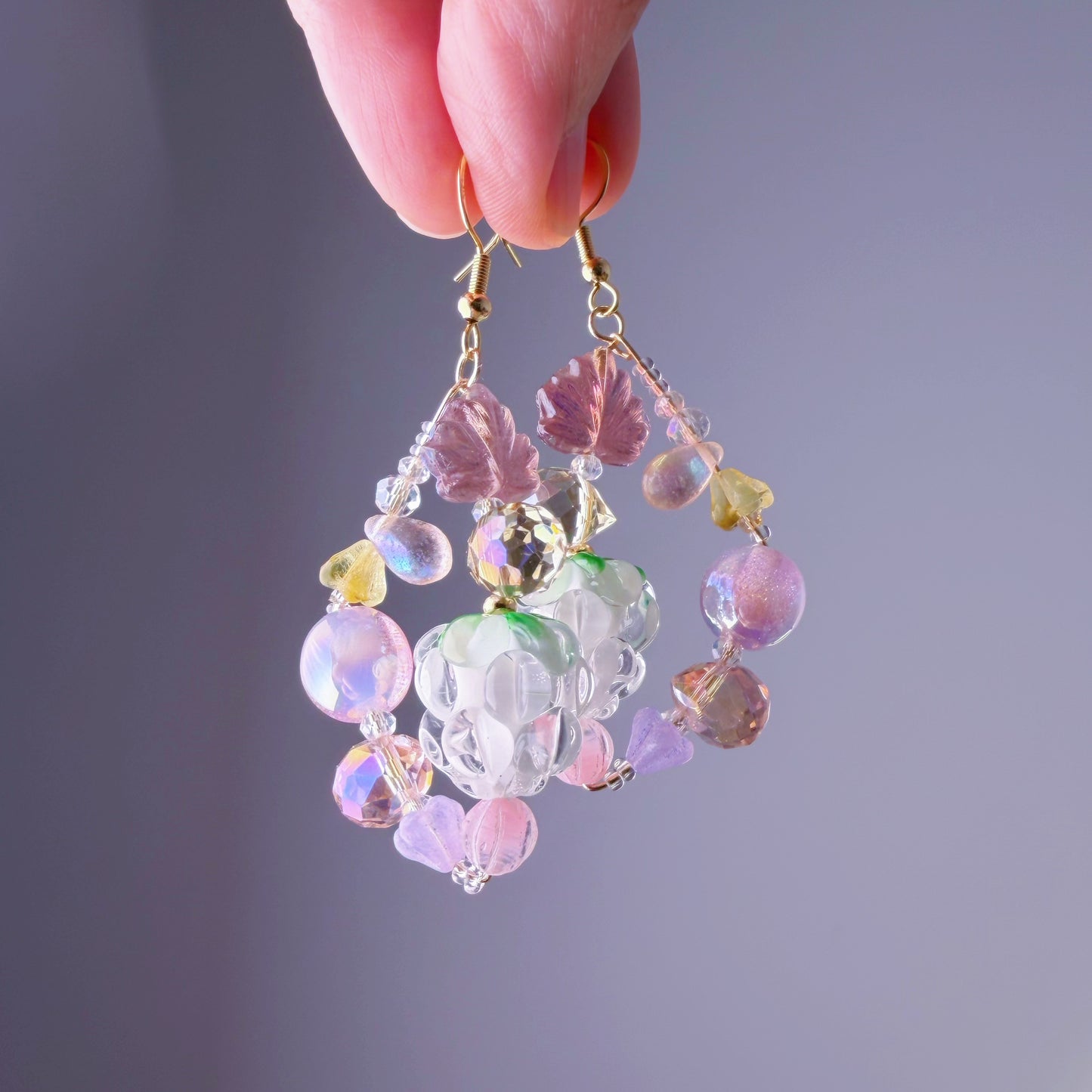 Handmade Wild Flowers and Raspberries Lampwork Glass Beads Earrings