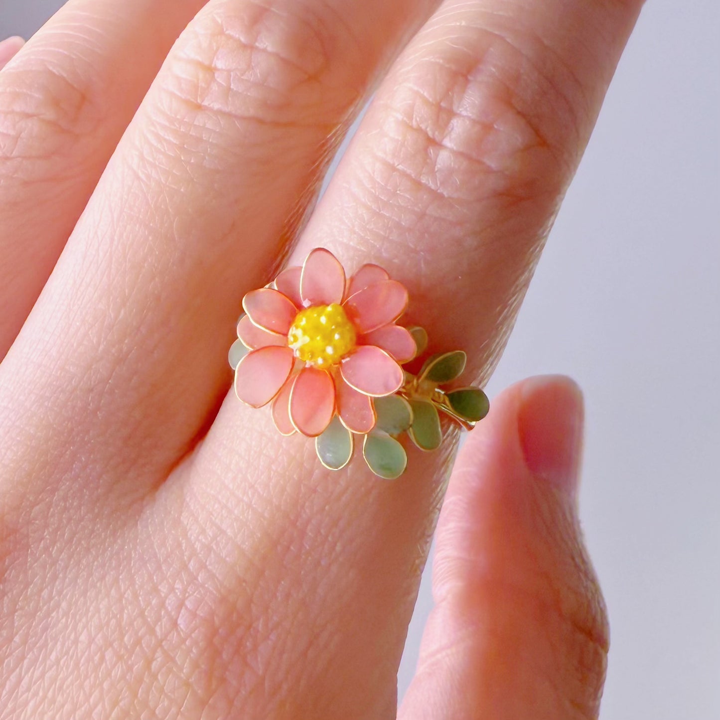 Handmade Little Pink Daisy Flower Ring