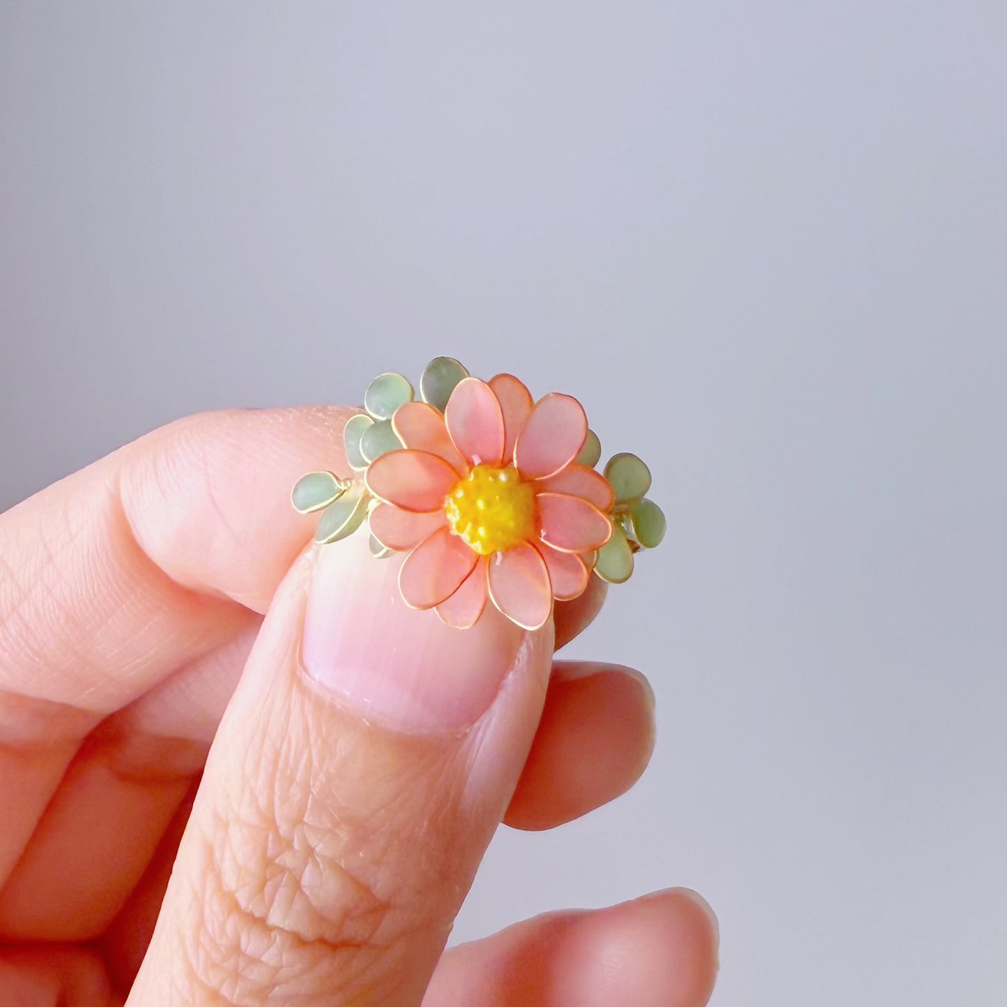 Handmade Little Pink Daisy Flower Ring