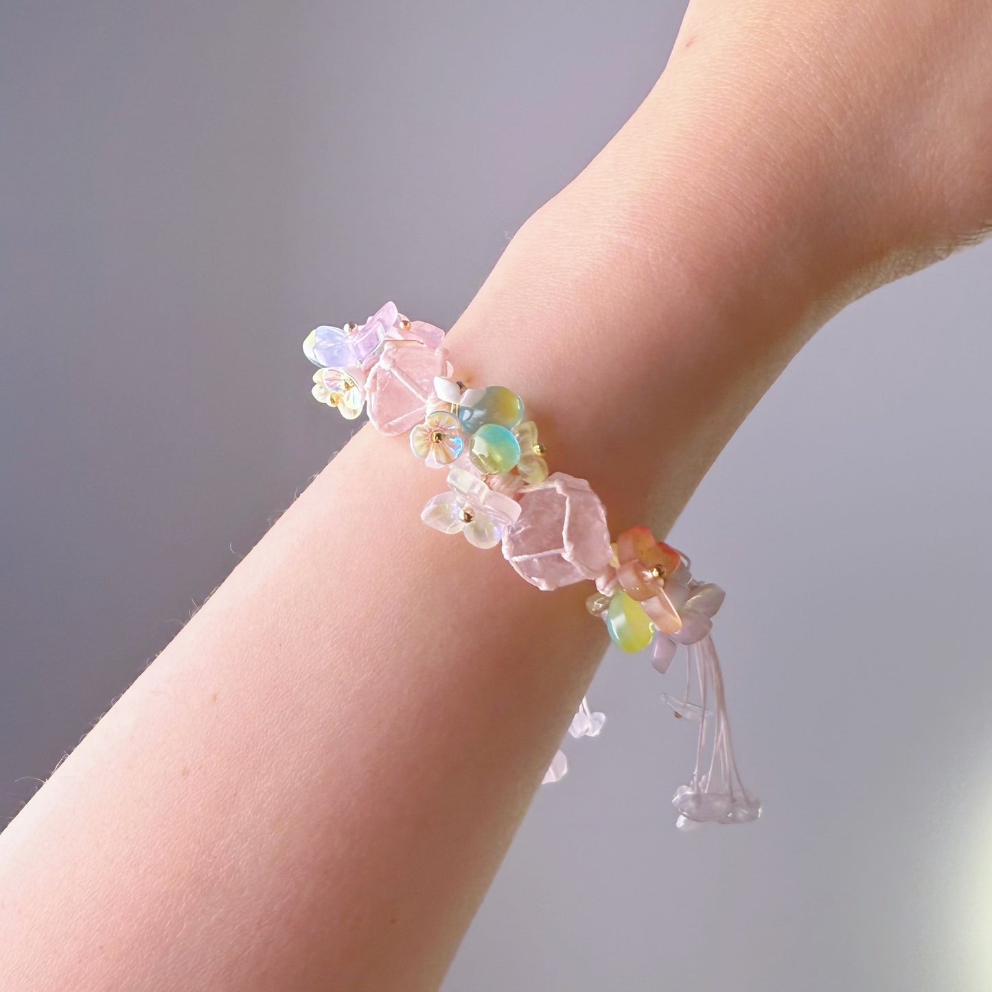 Quartzberry - Heart Chakra Rose Quartz Handmade Macrame Crystal Bracelet