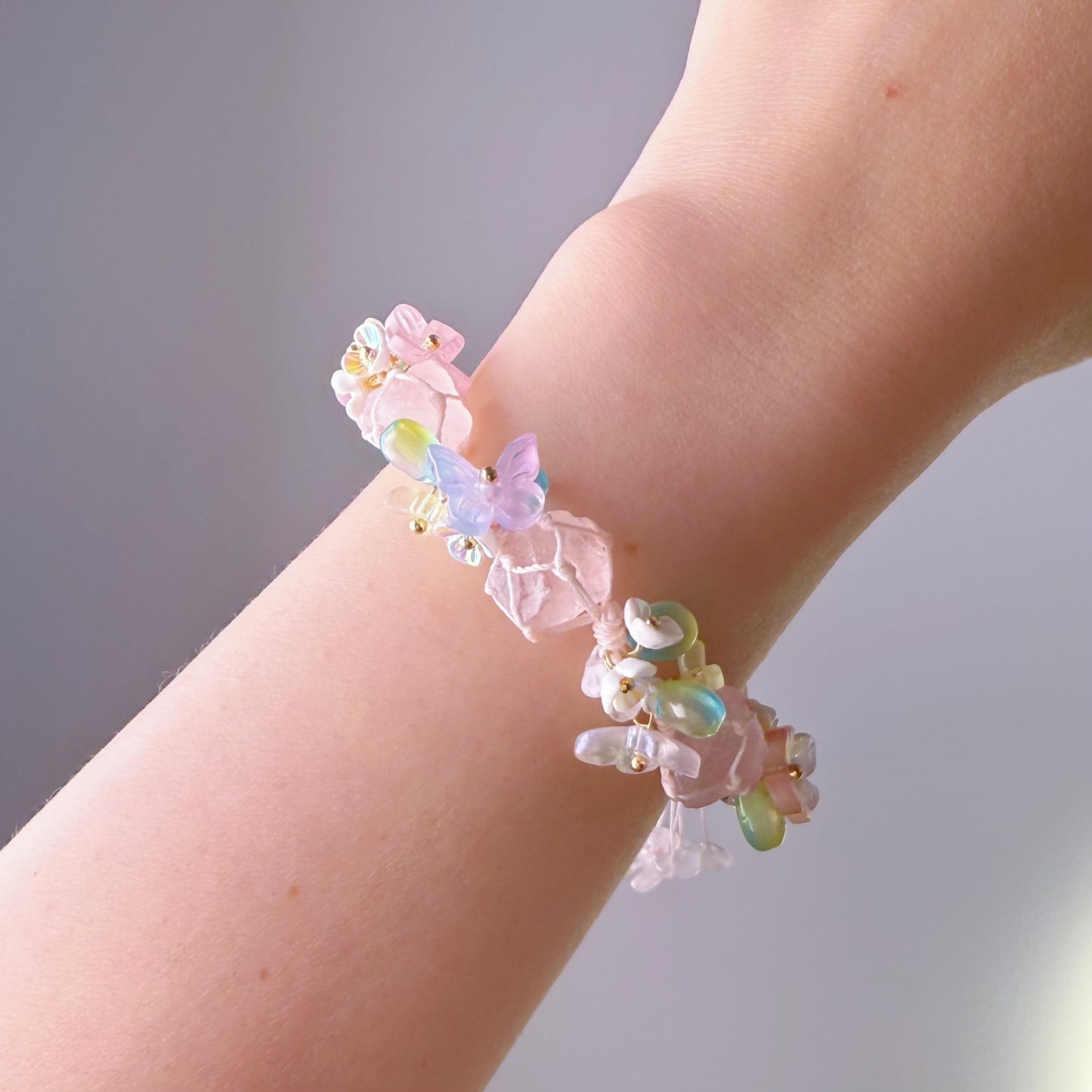 Quartzberry - Heart Chakra Rose Quartz Handmade Macrame Crystal Bracelet