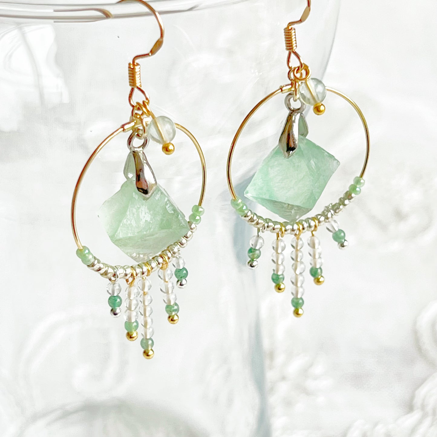 Octahedral Fluorite Stone in Hoop Earrings-Ninaouity