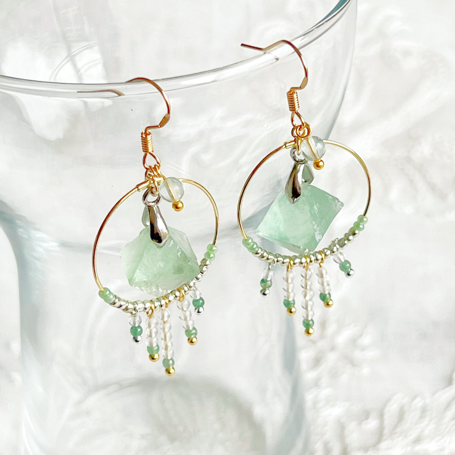 Octahedral Fluorite Stone in Hoop Earrings-Ninaouity