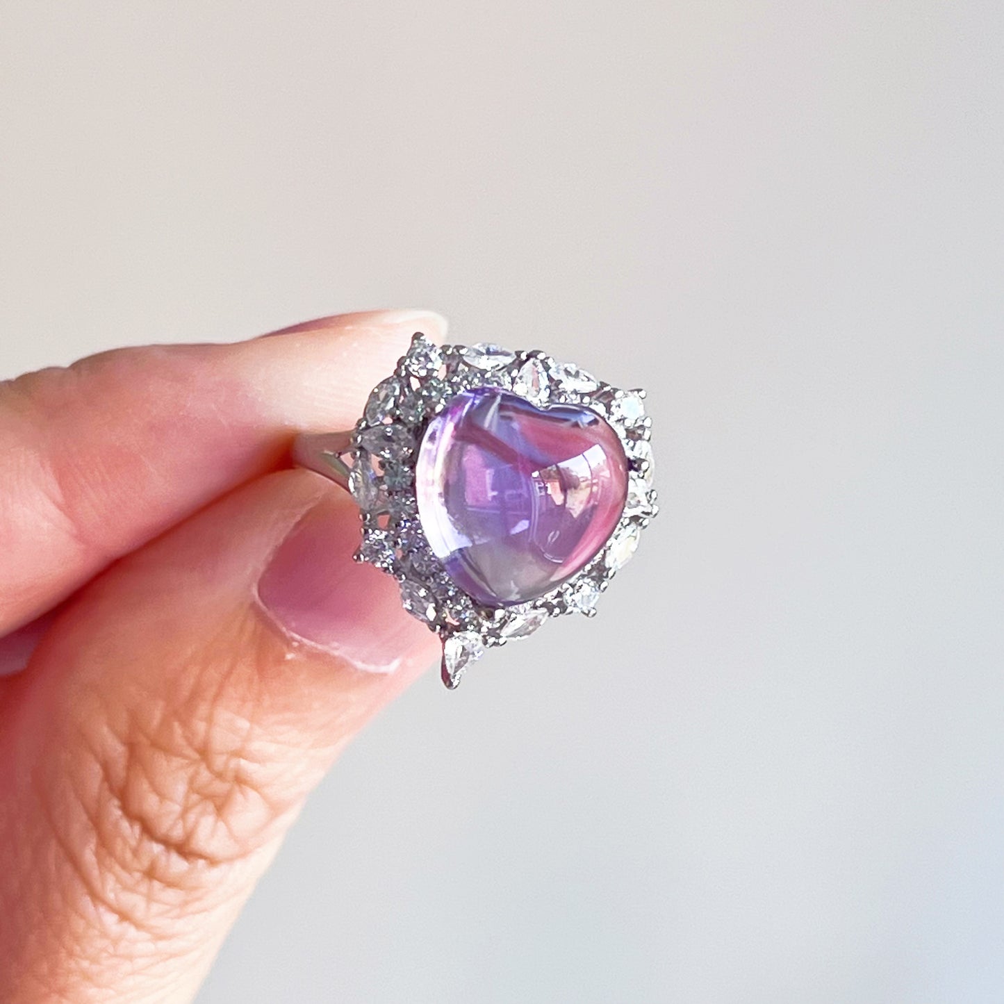 Amethyst Heart Cabochons Cut Statement Ring-Ninaouity