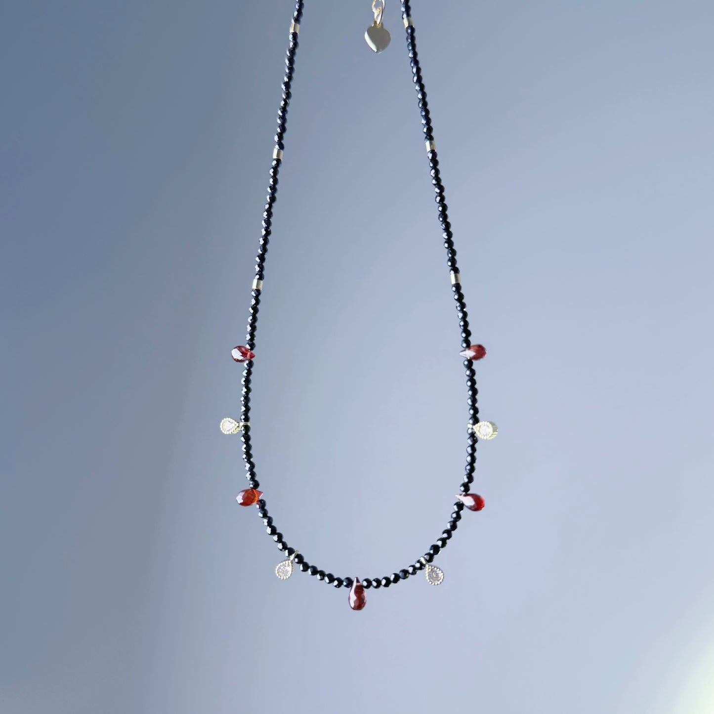 Handmade Garnet Teardrop and Black Spinel Crystal Choker Necklace