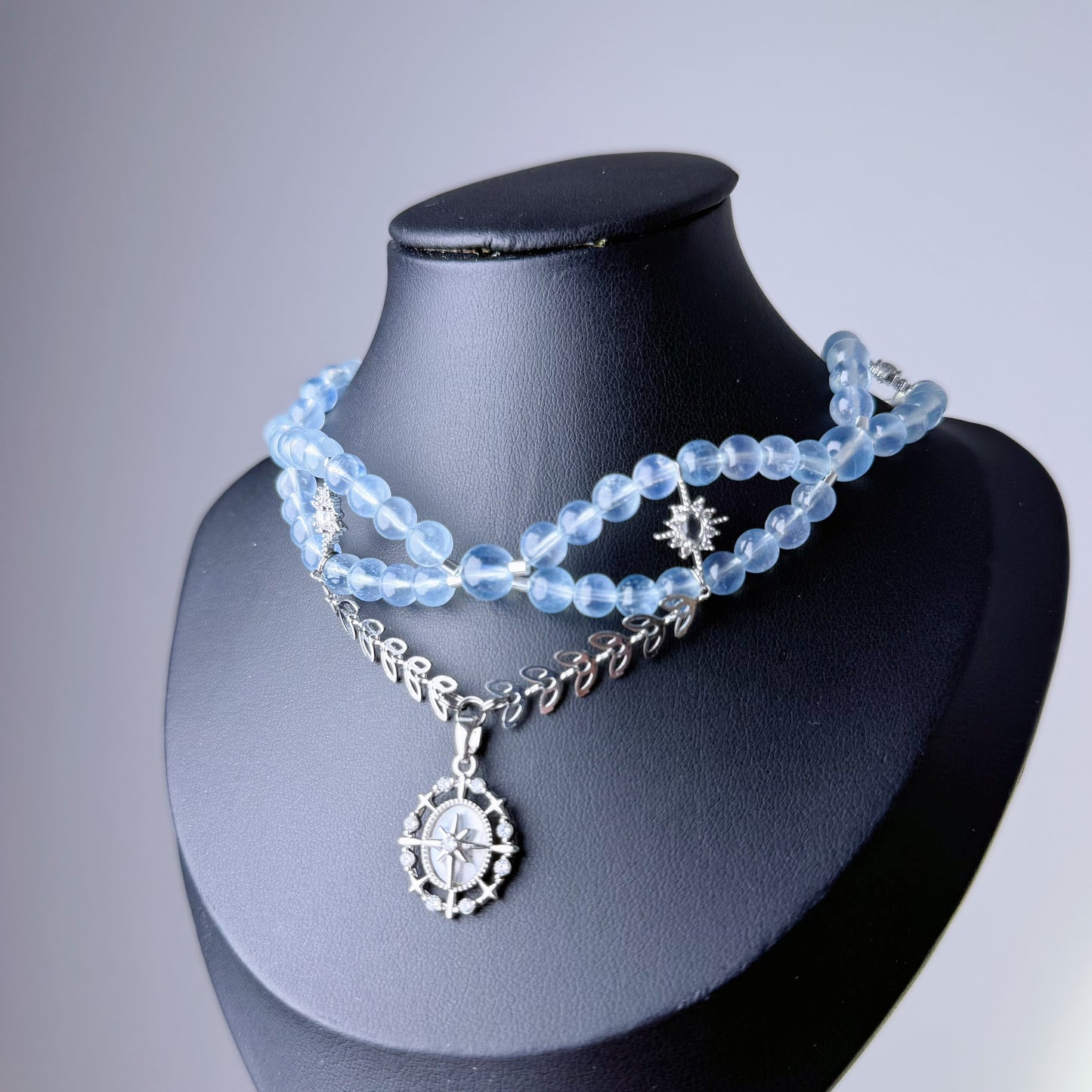 Handmade Aquamarine Crystal Pendant Choker Necklace