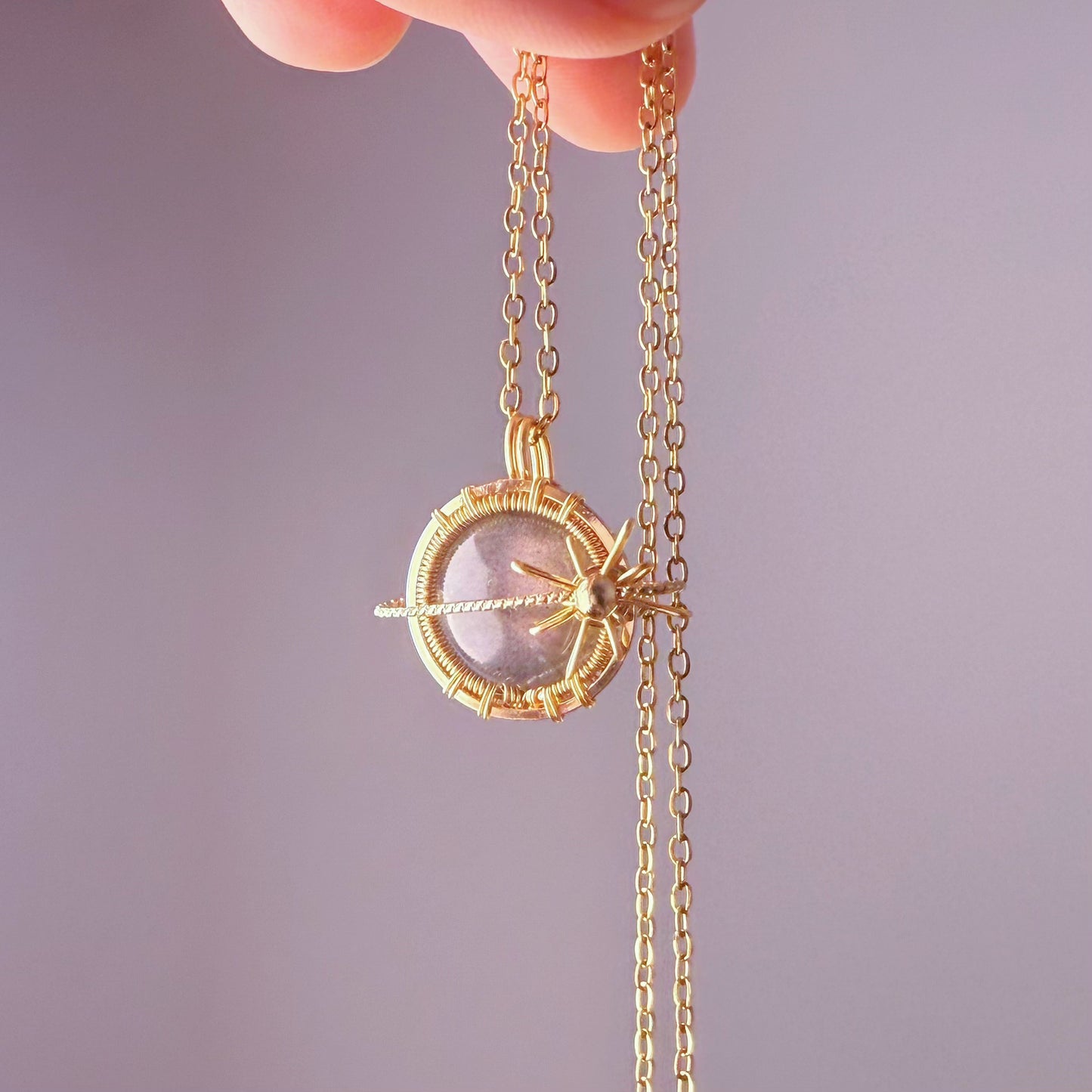 Planet - Natural Purple Labradorite Planet Gold Wire Wrapped Necklace