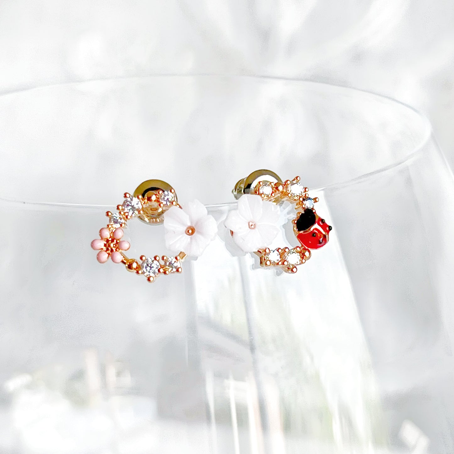Flower and Ladybird Wreath Earrings-Ninaouity