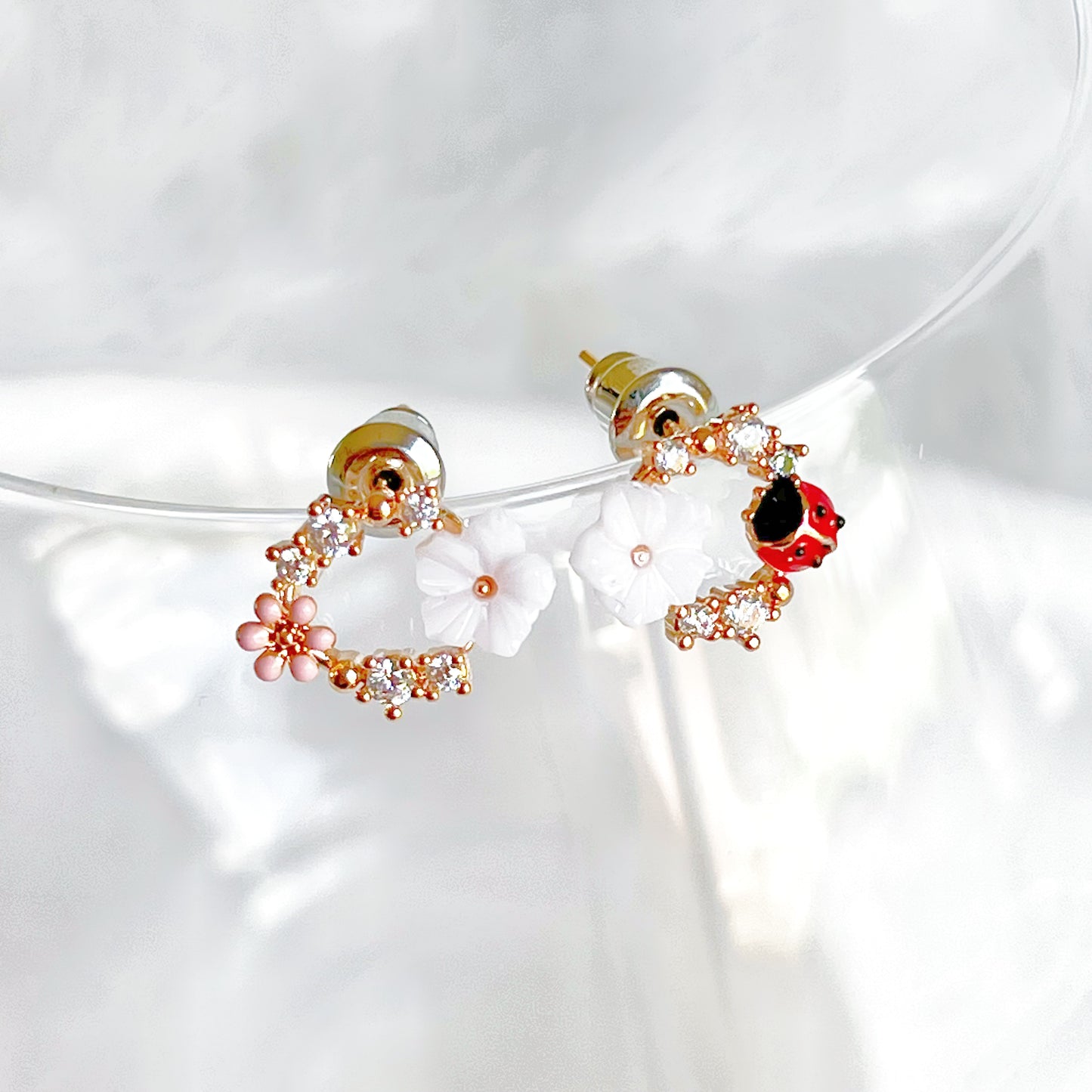 Flower and Ladybird Wreath Earrings-Ninaouity