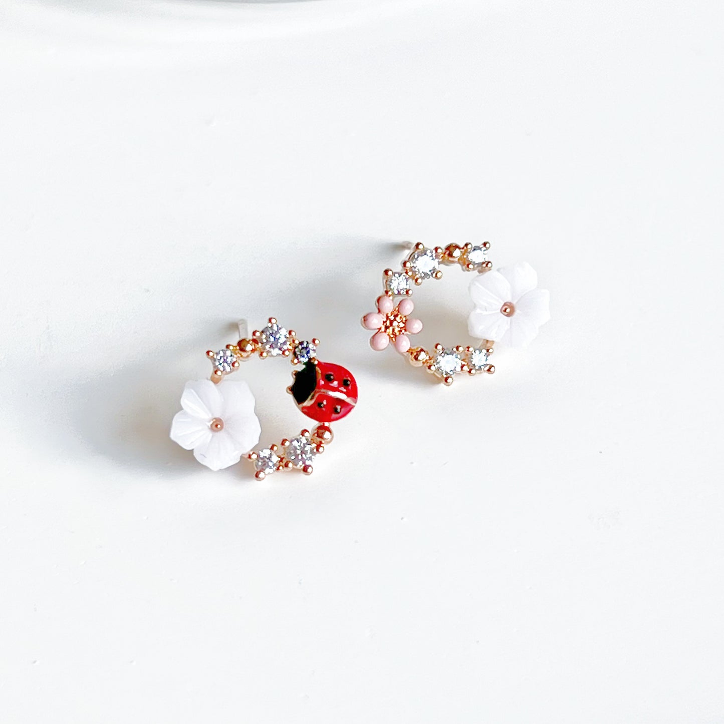 Flower and Ladybird Wreath Earrings-Ninaouity