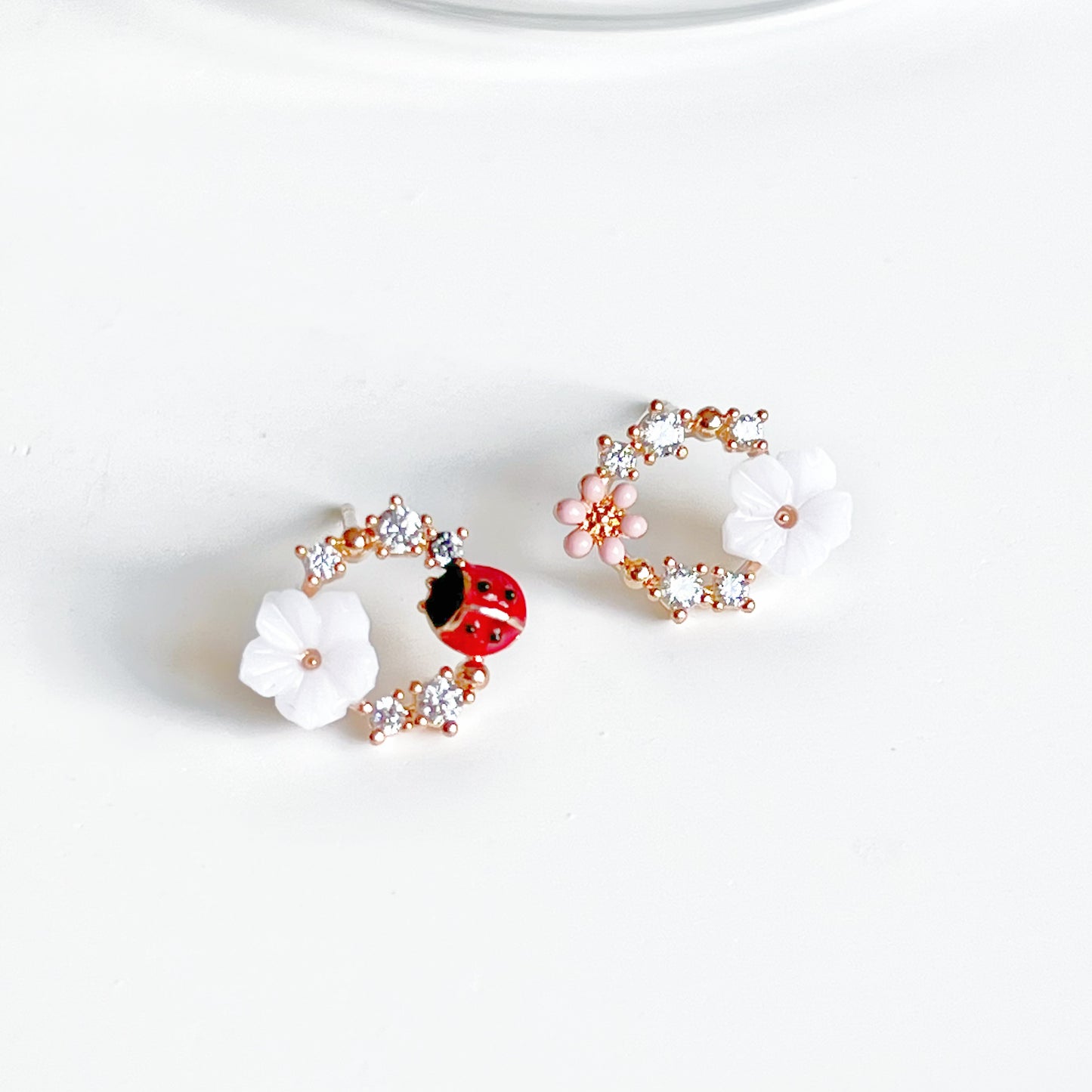 Flower and Ladybird Wreath Earrings-Ninaouity