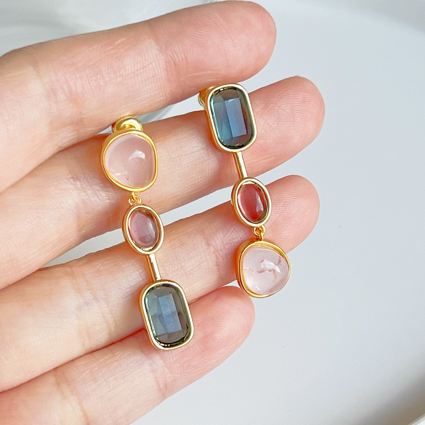 Rose Quartz Crystal Drop Earrings-Ninaouity