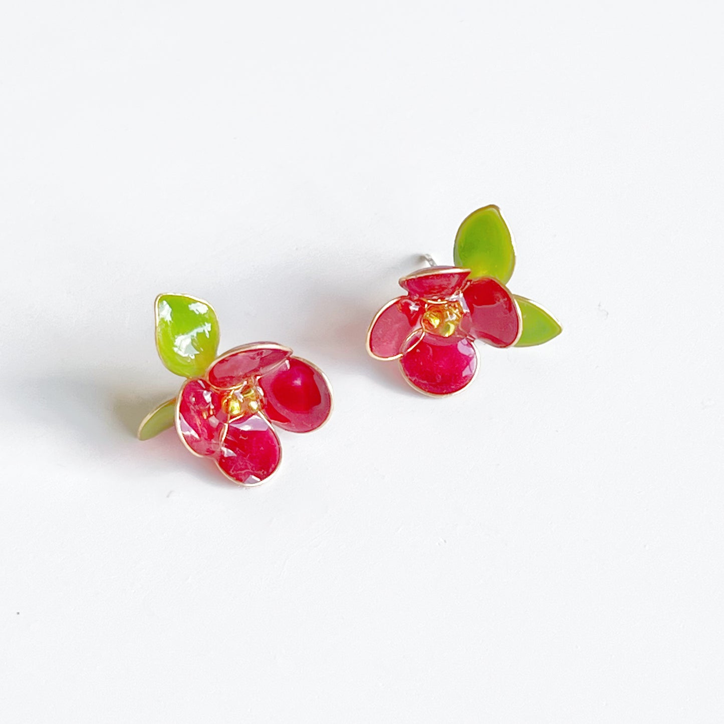 Handmade Red Camellia Flower Earrings-Ninaouity