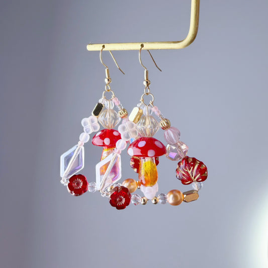 Handmade Fly Agaric Woodland Red Mushrooms Earrings