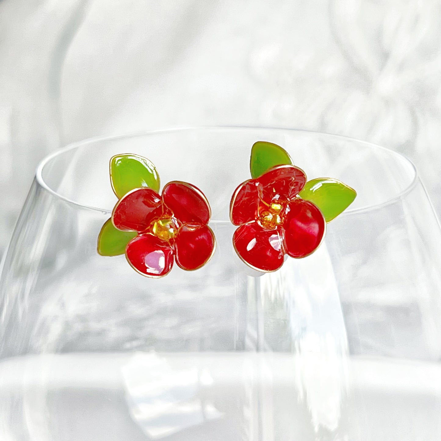 Handmade Red Camellia Flower Earrings-Ninaouity