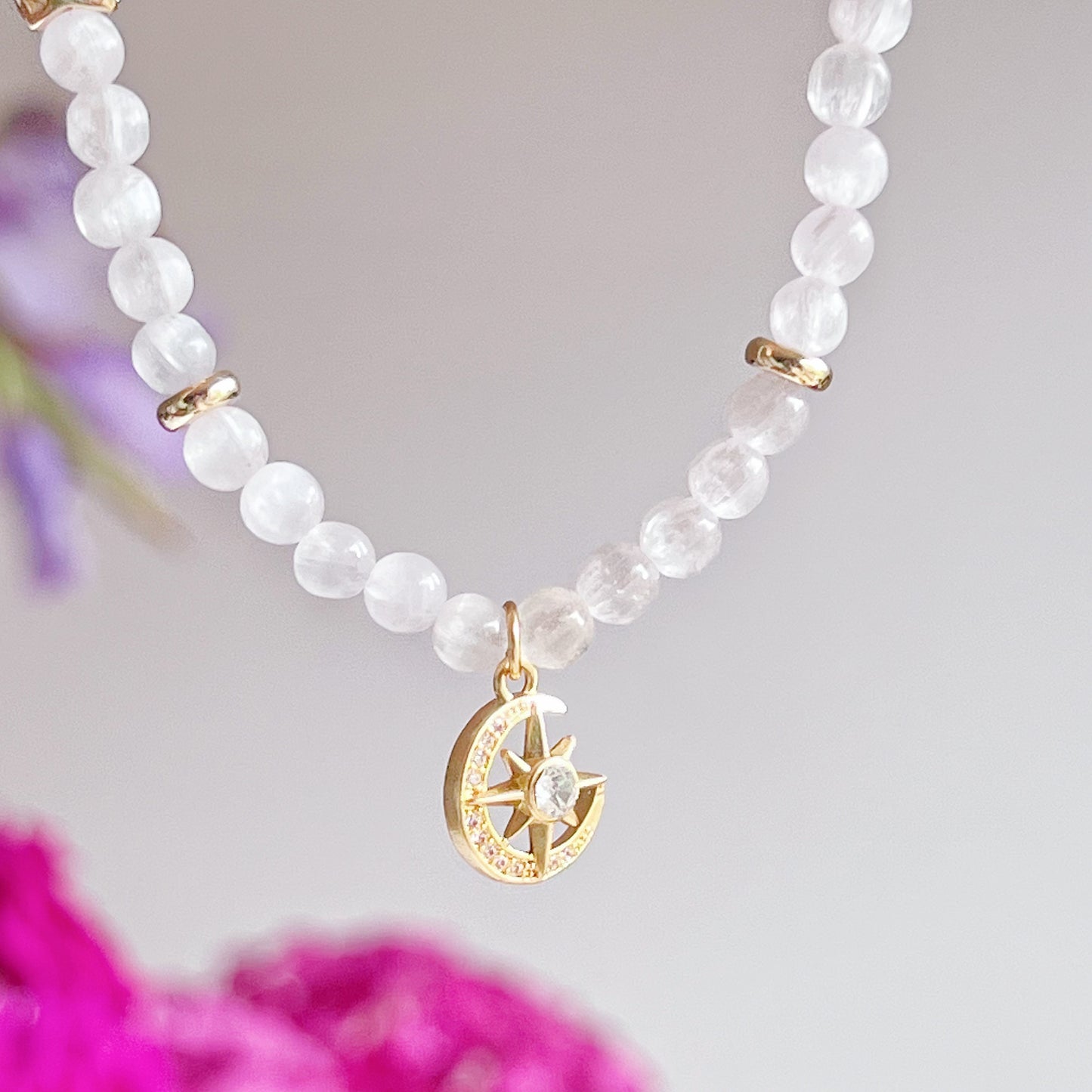 Light Purple Kunzite Crystal with Celestial Pendant Necklace-Ninaouity