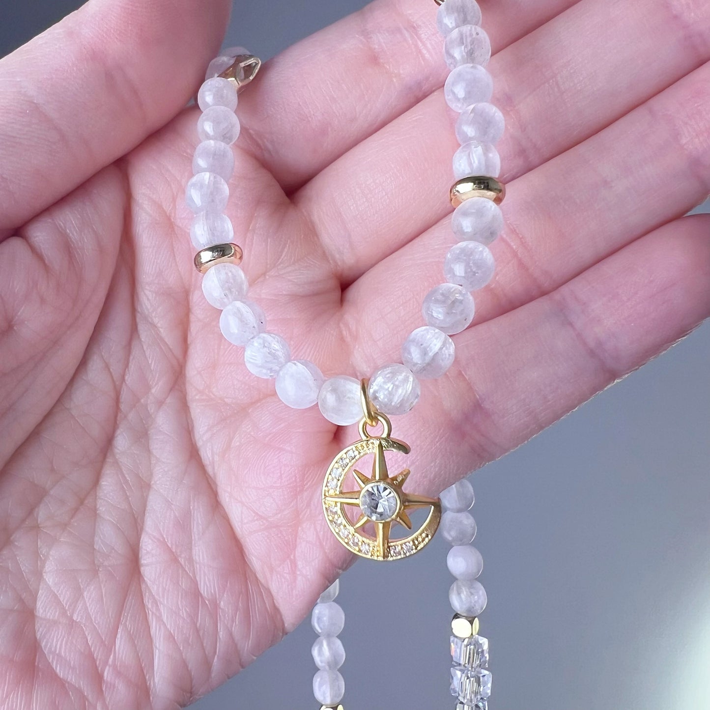 Light Purple Kunzite Crystal with Celestial Pendant Necklace-Ninaouity