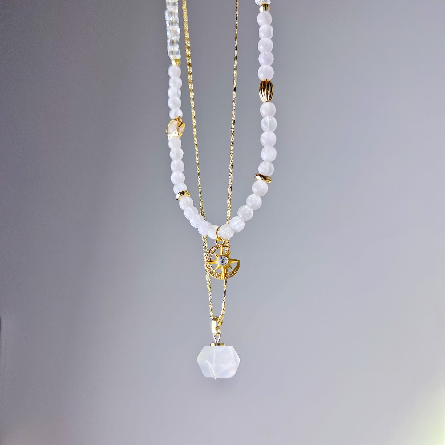Light Purple Kunzite Crystal with Celestial Pendant Necklace-Ninaouity