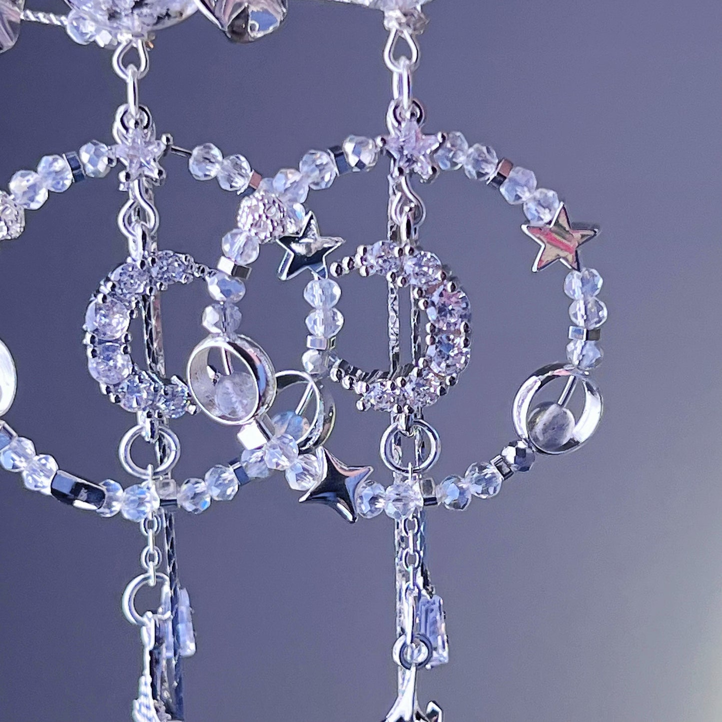 Silver Moon Herkimer Diamond Planet Drop Earrings-Ninaouity