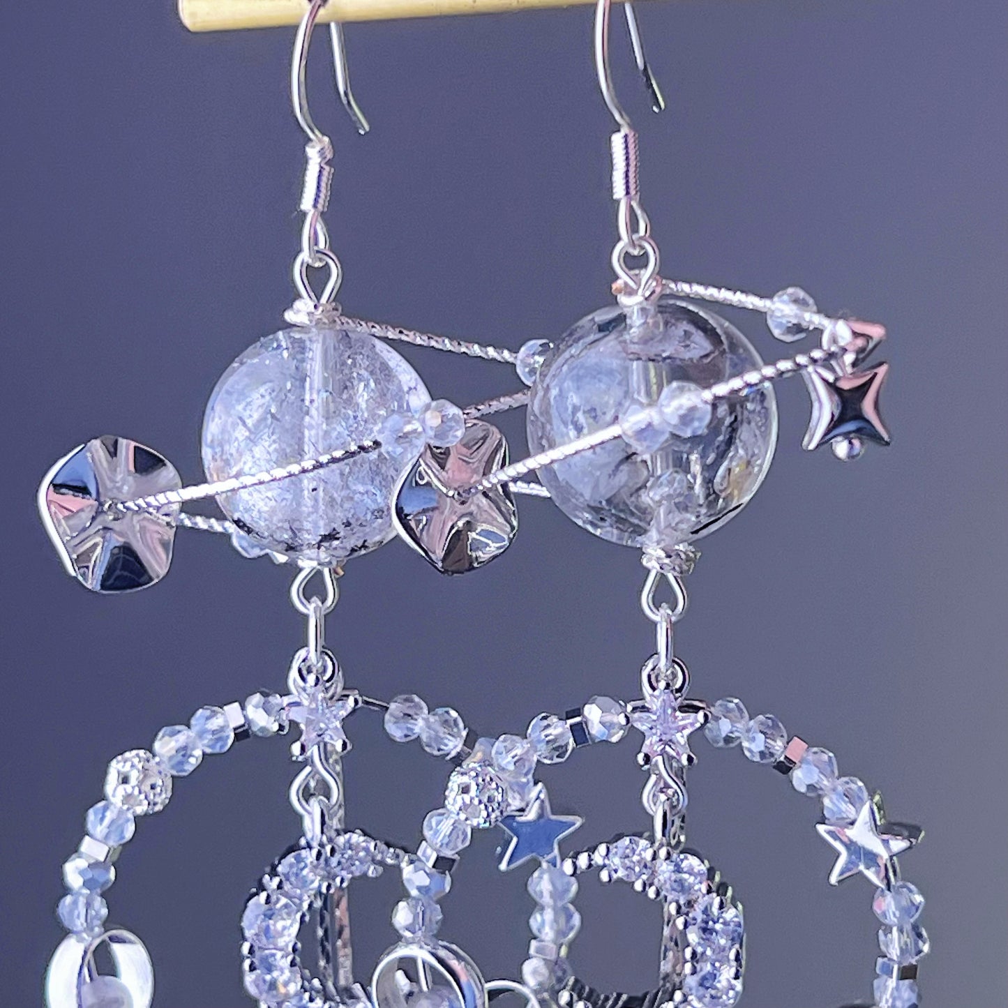 Silver Moon Herkimer Diamond Planet Drop Earrings-Ninaouity