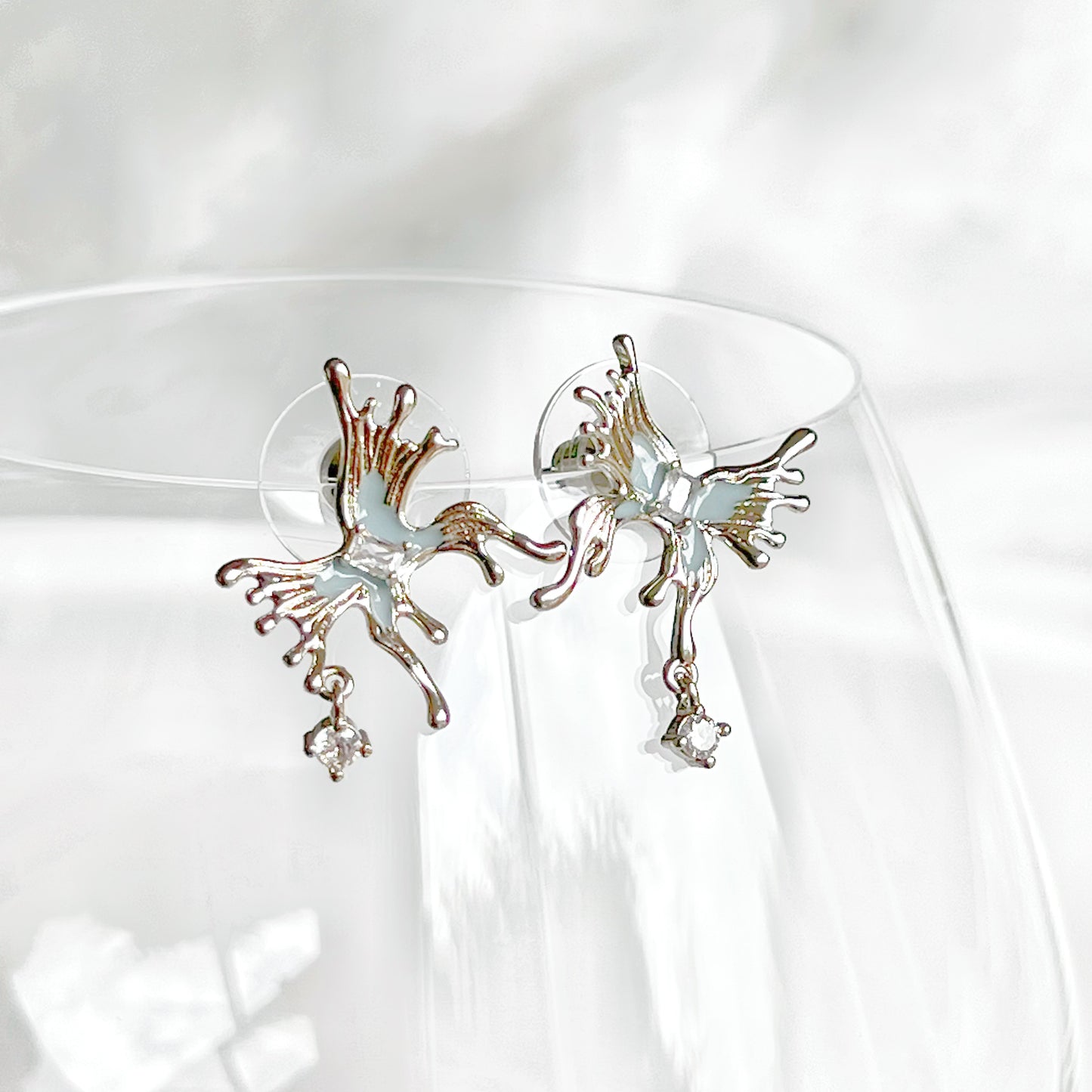 Silver and Blue Butterfly Earrings-Ninaouity