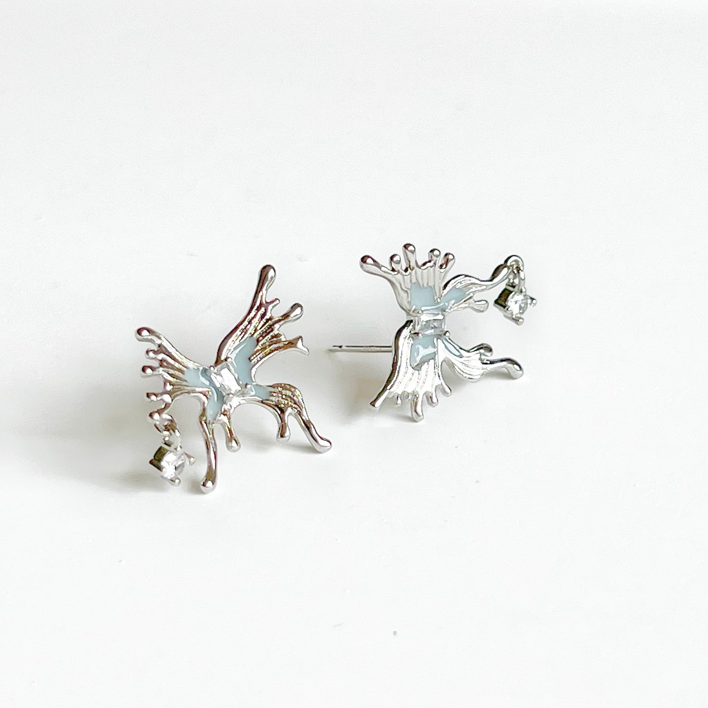 Silver and Blue Butterfly Earrings-Ninaouity