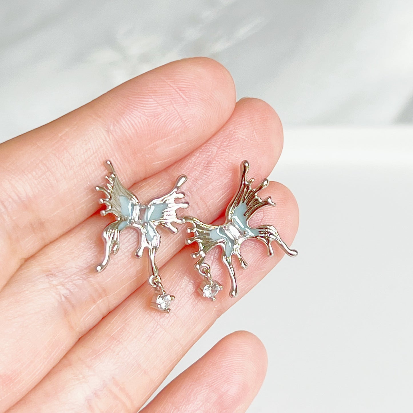 Silver and Blue Butterfly Earrings-Ninaouity
