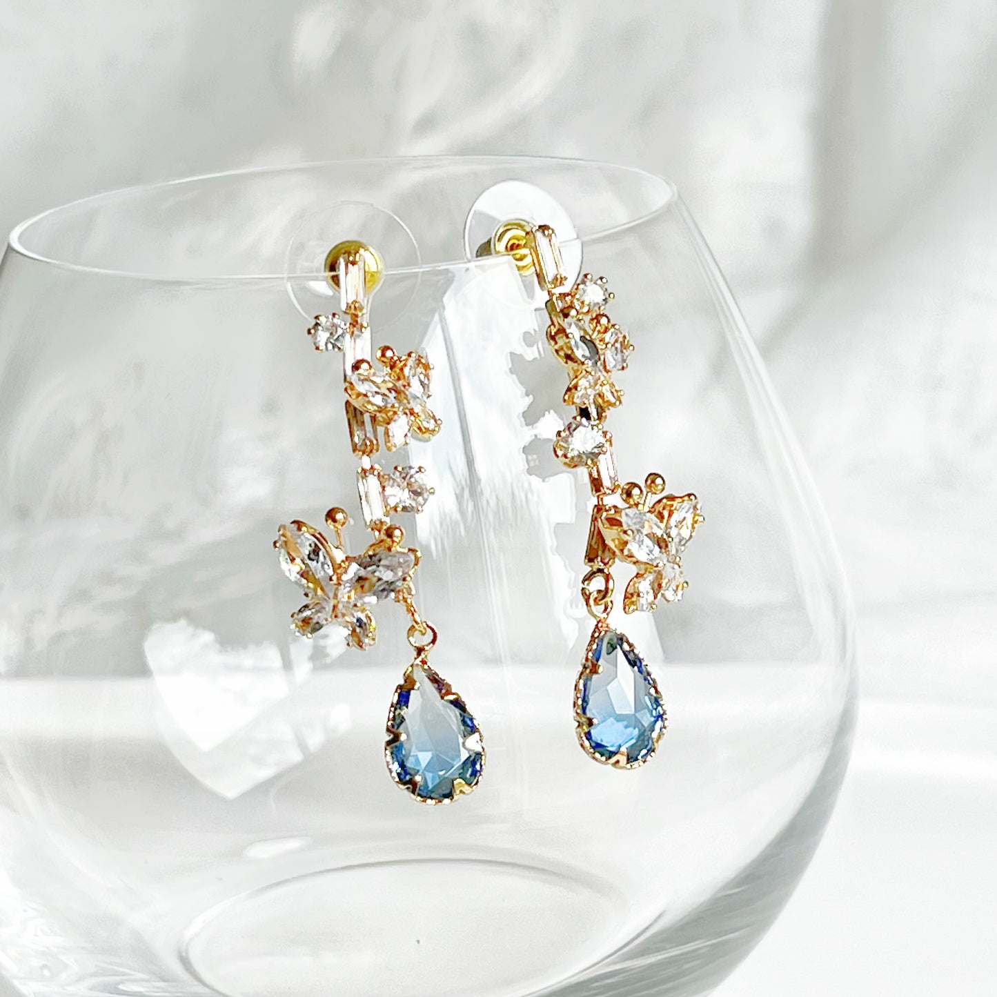 Butterflies and Blue Tear Drop Earrings-Ninaouity