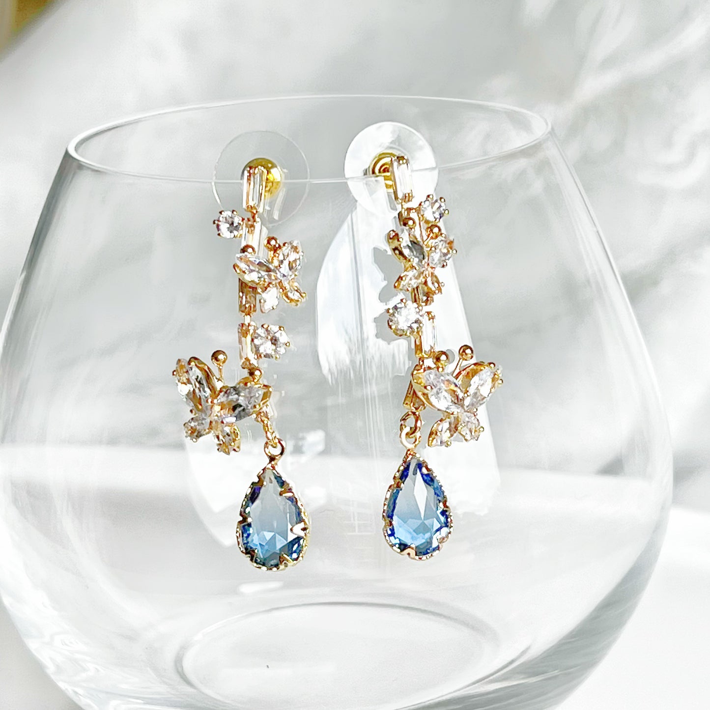 Butterflies and Blue Tear Drop Earrings-Ninaouity