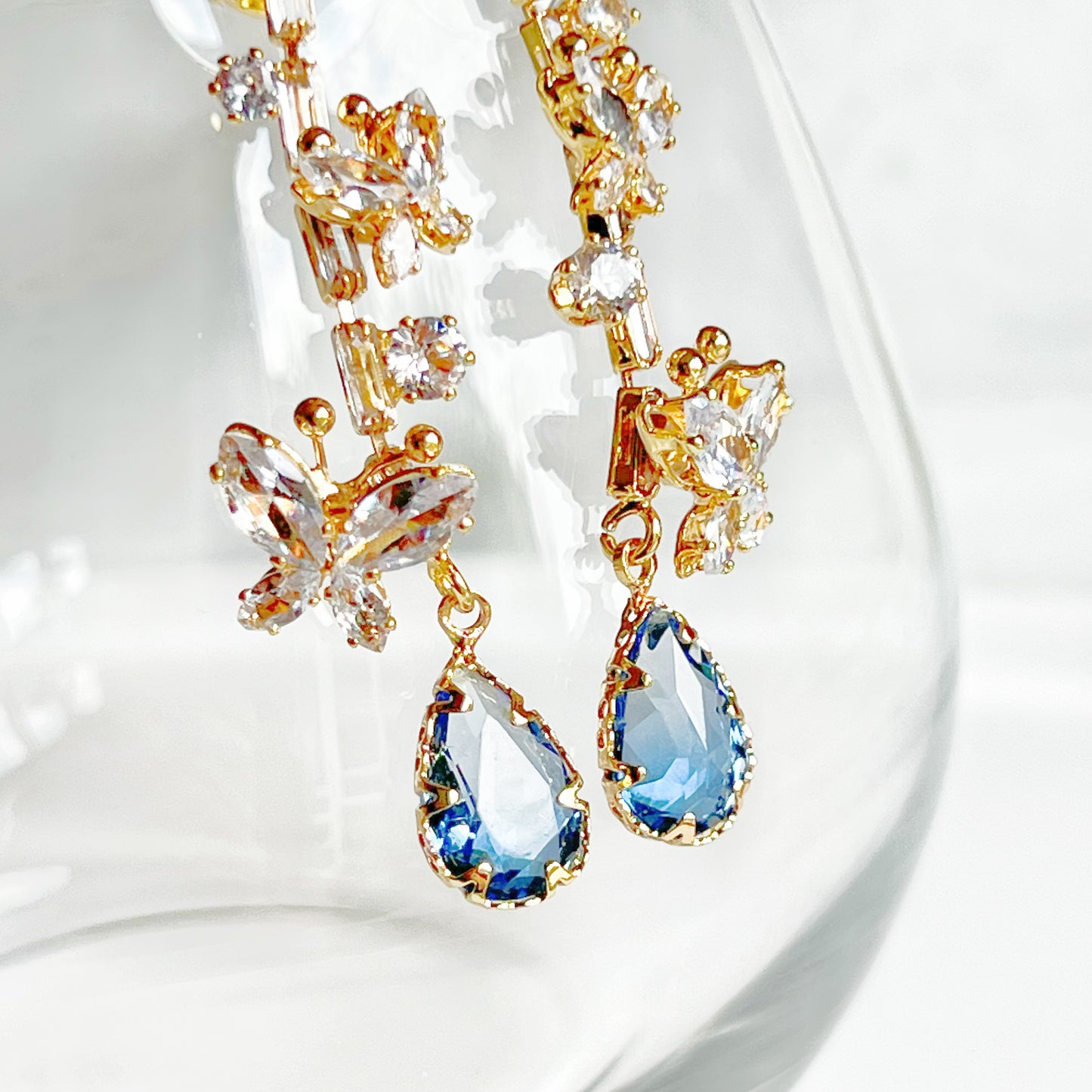 Butterflies and Blue Tear Drop Earrings-Ninaouity
