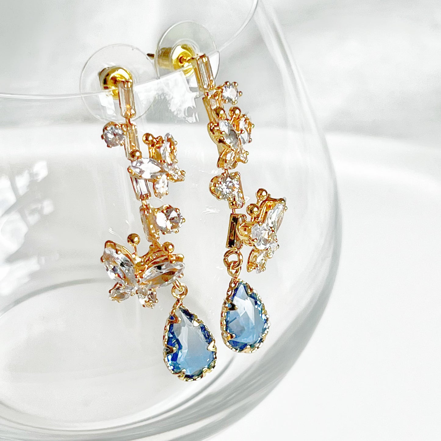 Butterflies and Blue Tear Drop Earrings-Ninaouity