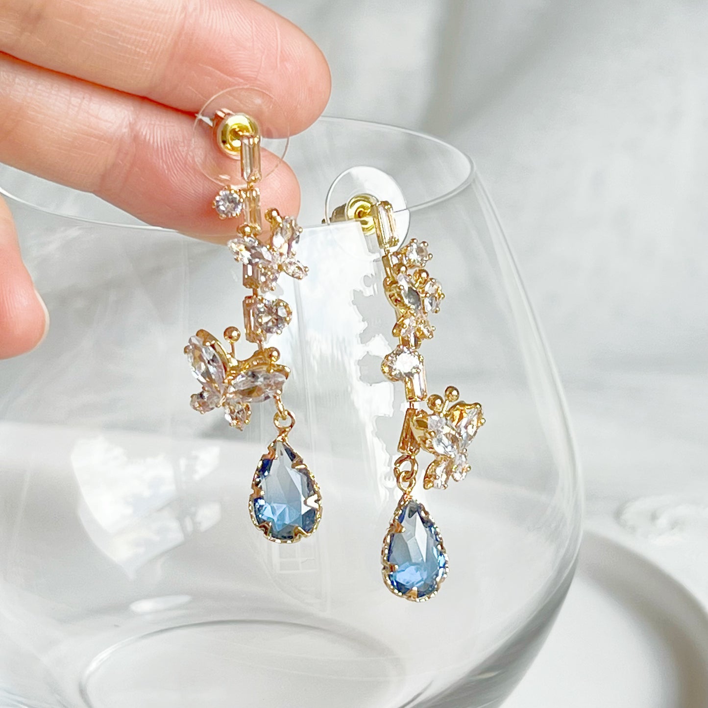 Butterflies and Blue Tear Drop Earrings-Ninaouity
