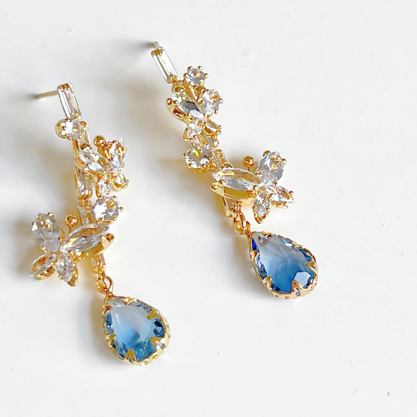 Butterflies and Blue Tear Drop Earrings-Ninaouity