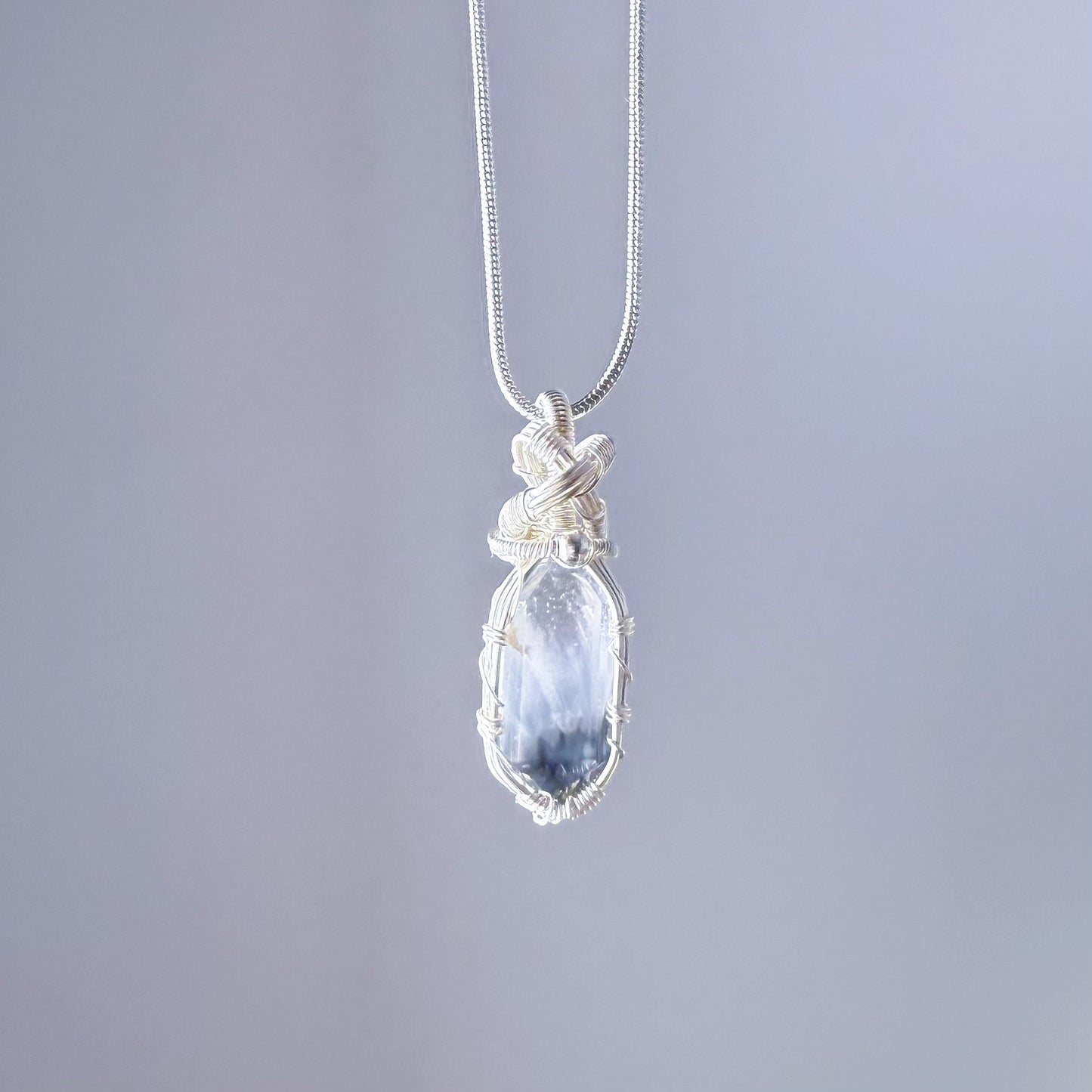 Quartzberry - Natural Blue Rutilated Quartz Crystal Wire Wrapped Necklace - One-of-a-kind