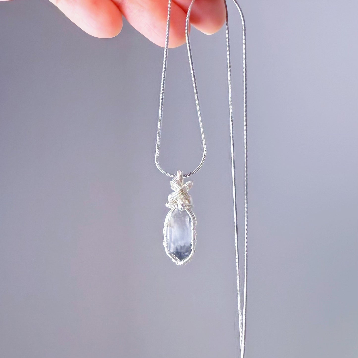 Quartzberry - Natural Blue Rutilated Quartz Crystal Wire Wrapped Necklace - One-of-a-kind