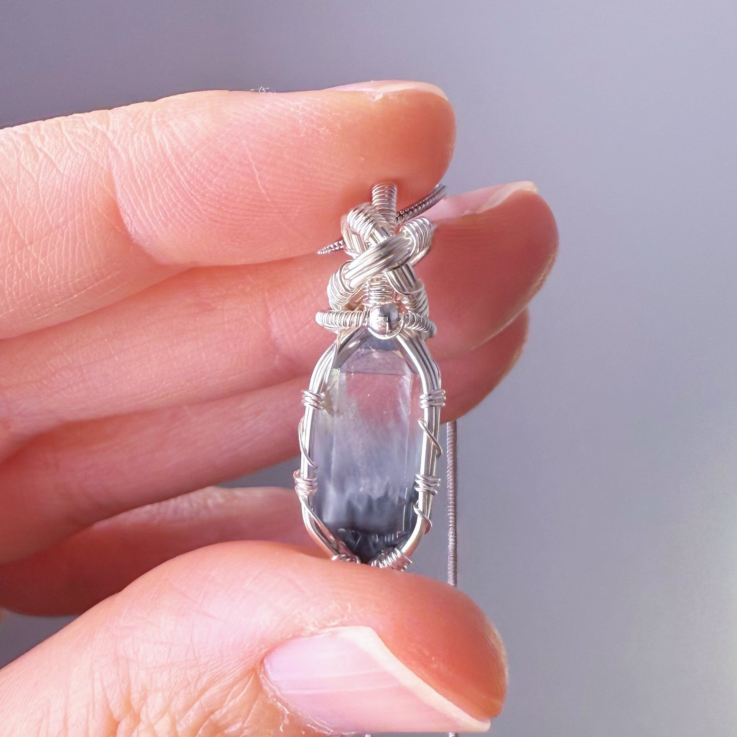 Quartzberry - Natural Blue Rutilated Quartz Crystal Wire Wrapped Necklace - One-of-a-kind