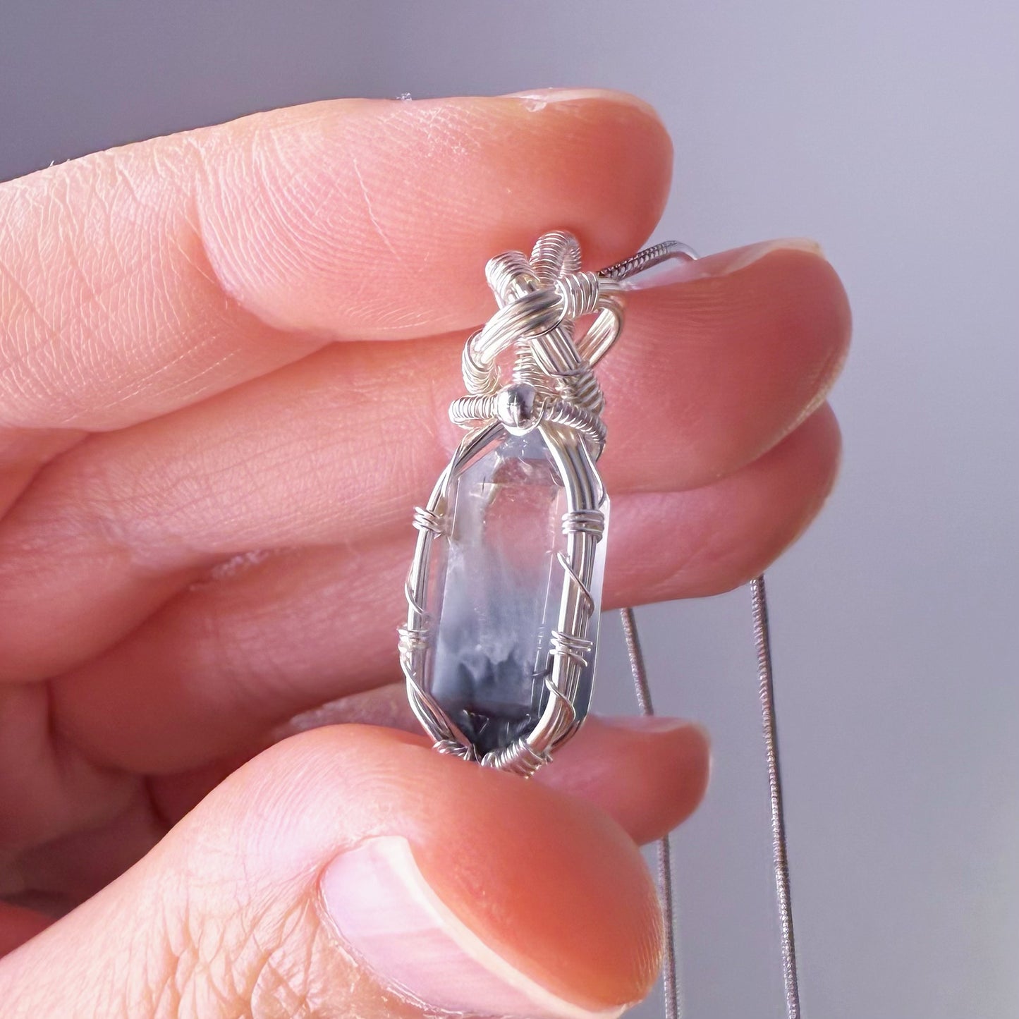 Quartzberry - Natural Blue Rutilated Quartz Crystal Wire Wrapped Necklace - One-of-a-kind