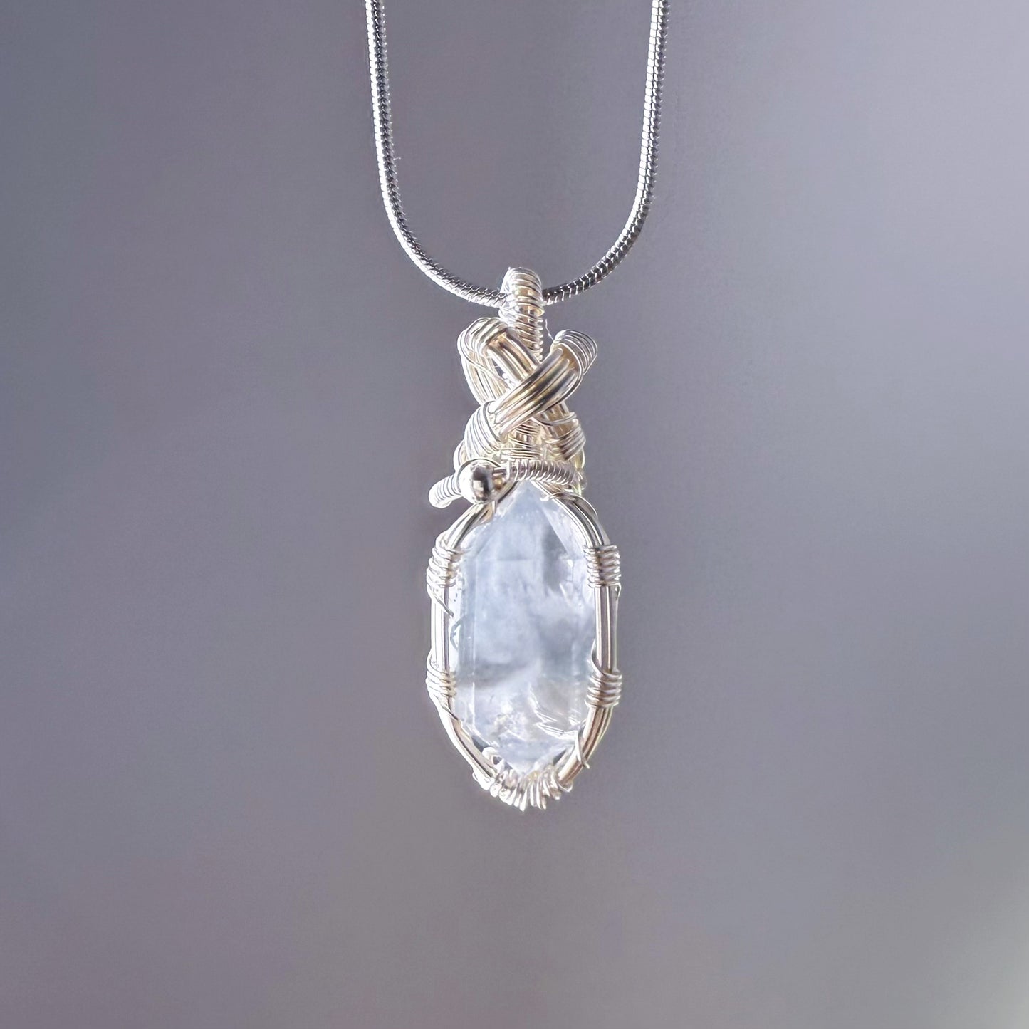 Quartzberry - Natural Light Blue Rutile Quartz Crystal Wire Wrapped Necklace - One-of-a-kind