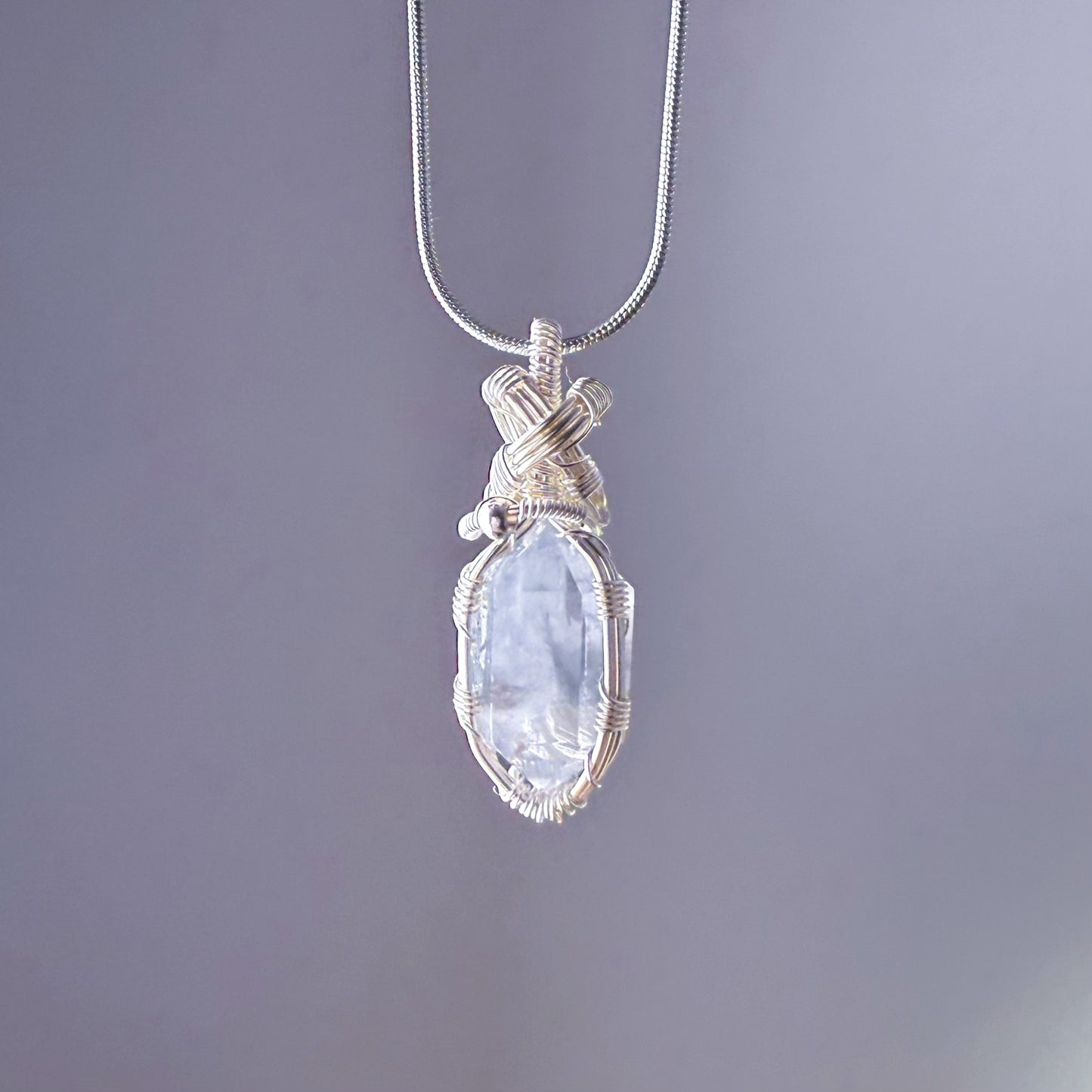 Quartzberry - Natural Light Blue Rutile Quartz Crystal Wire Wrapped Necklace - One-of-a-kind